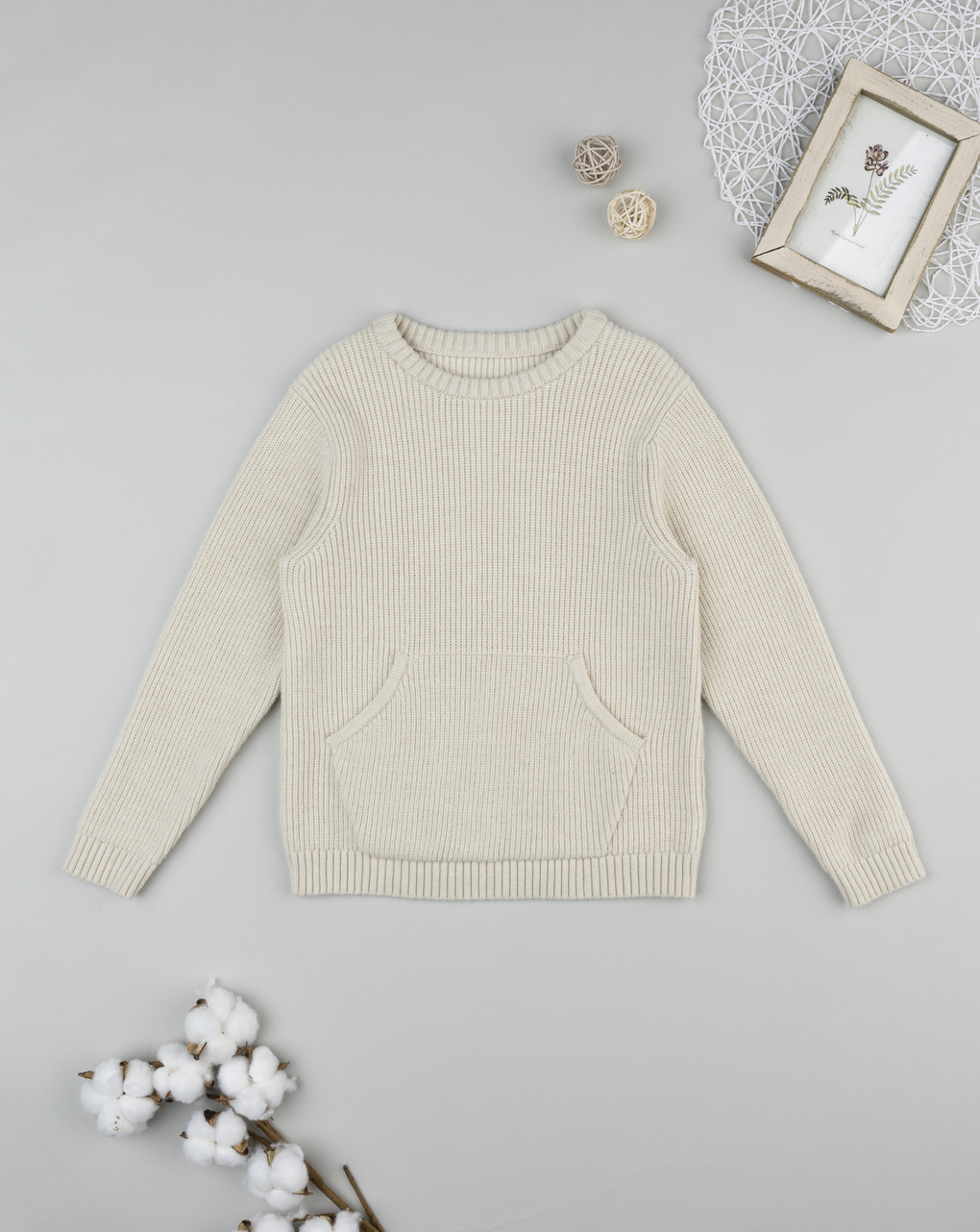 Maglia bambino beige con tascona