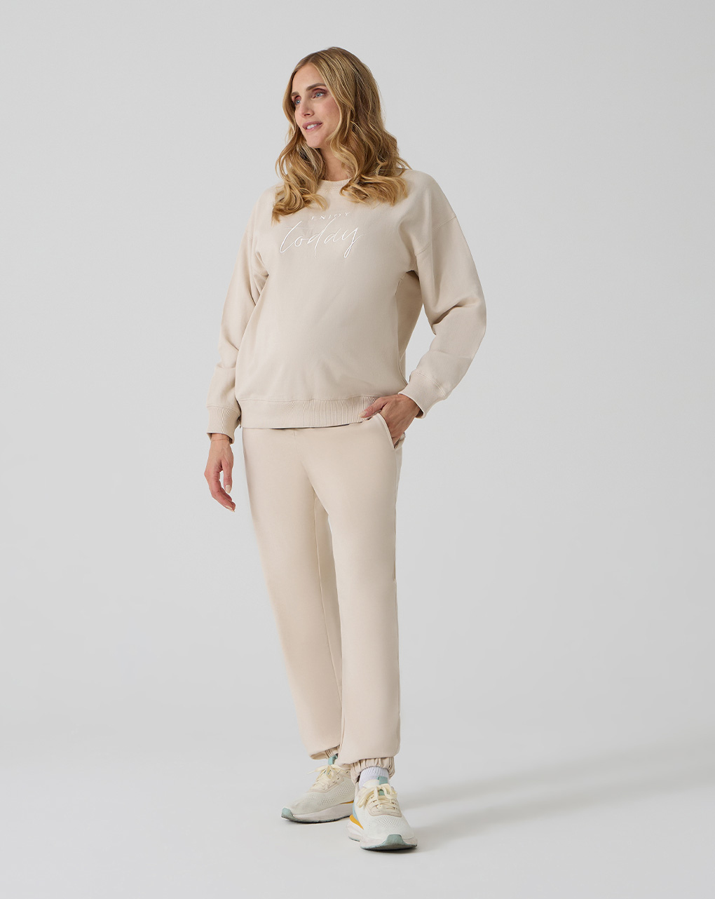 Pantalone gravidanza in felpa panna