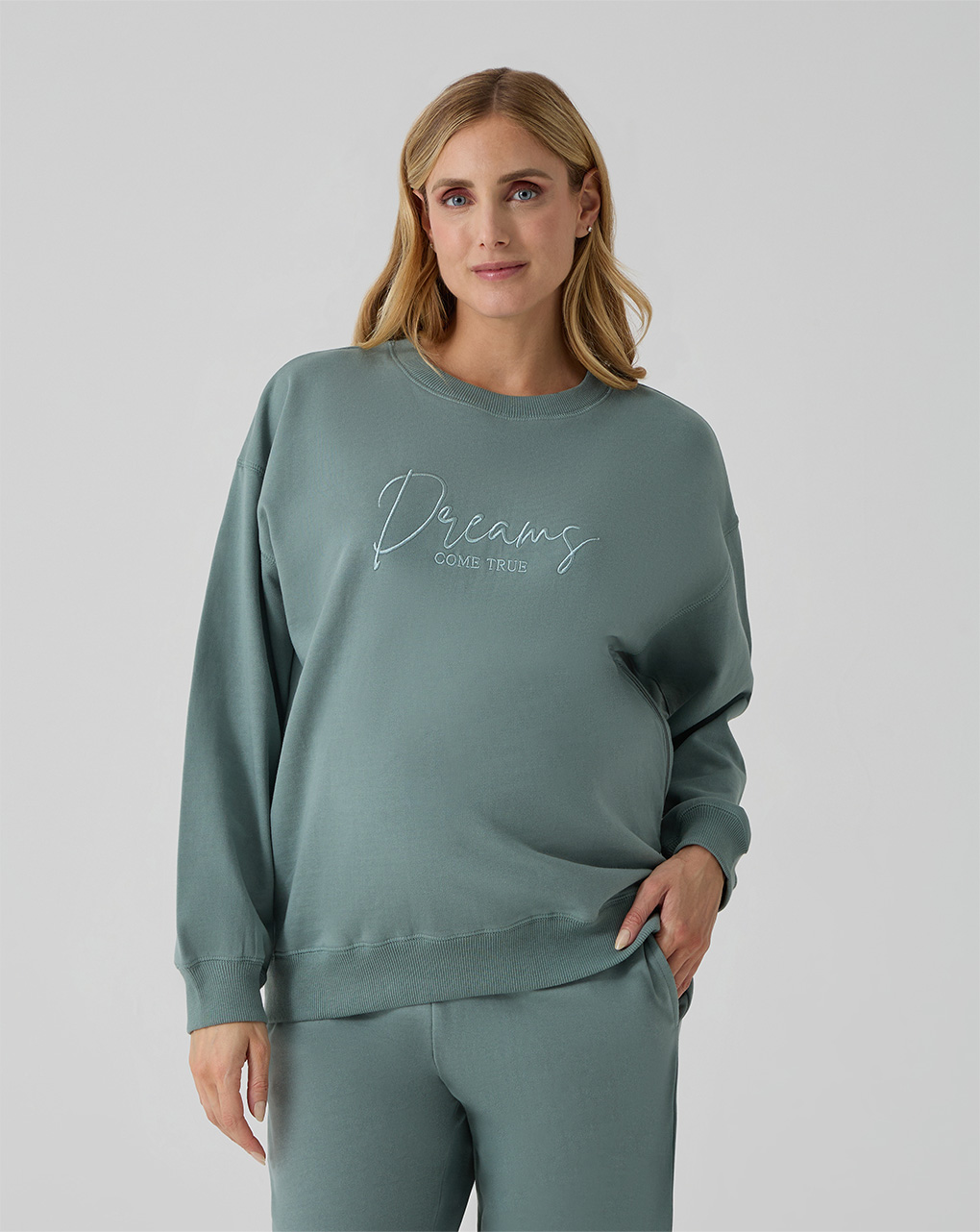 Felpa verde premaman con ricamo