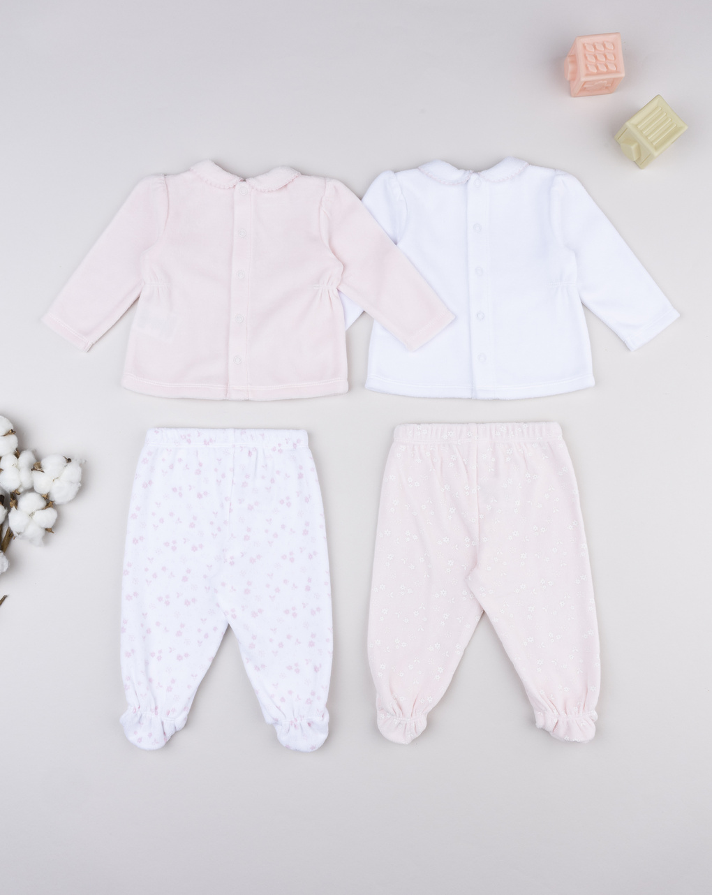 Pack 2 completi bimba fiori bianco/rosa