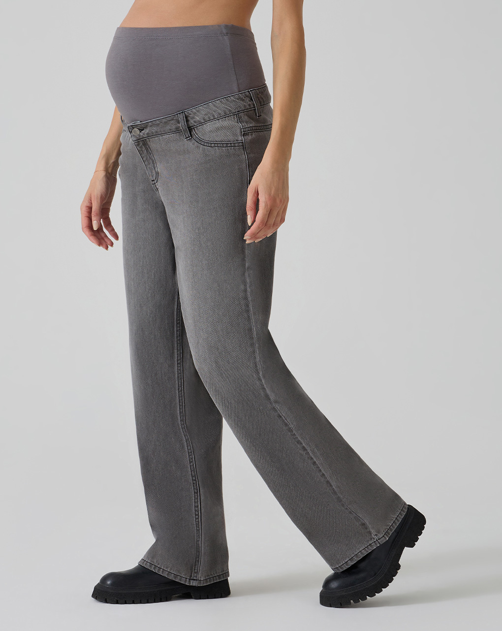 Pantalone premaman denim grigio gamba larga