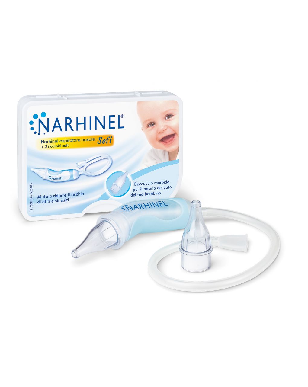 Aspiratore nasale soft per neonati e bambini - con 2 ricambi soft - narhinel