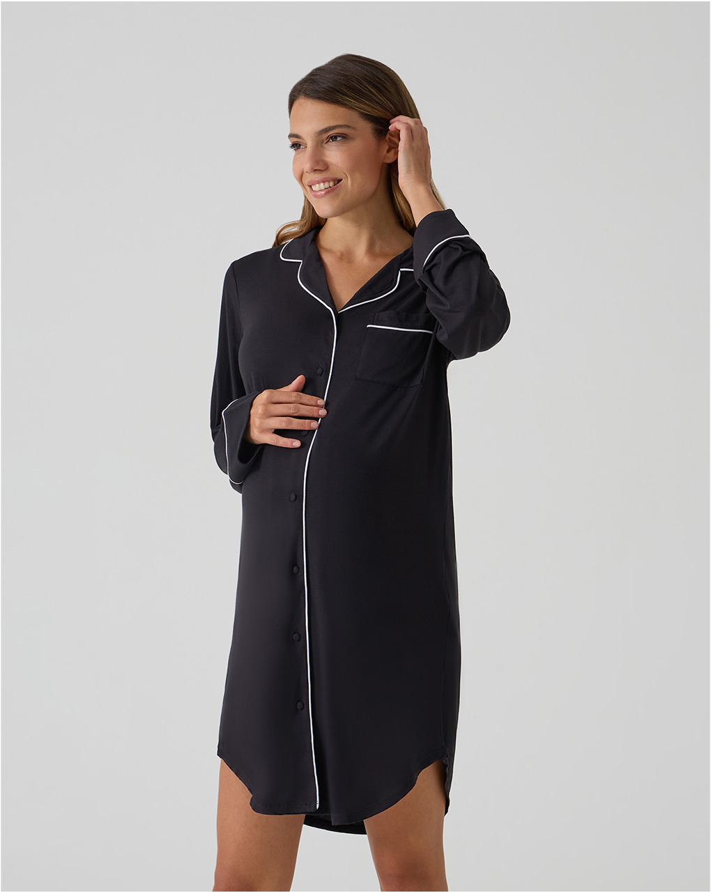 Camicia da notte premaman nera inserti bianchi