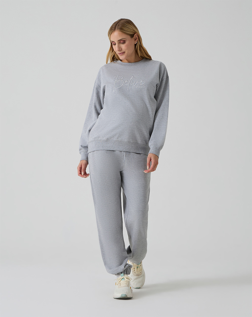 Felpa grigia premaman con ricamo