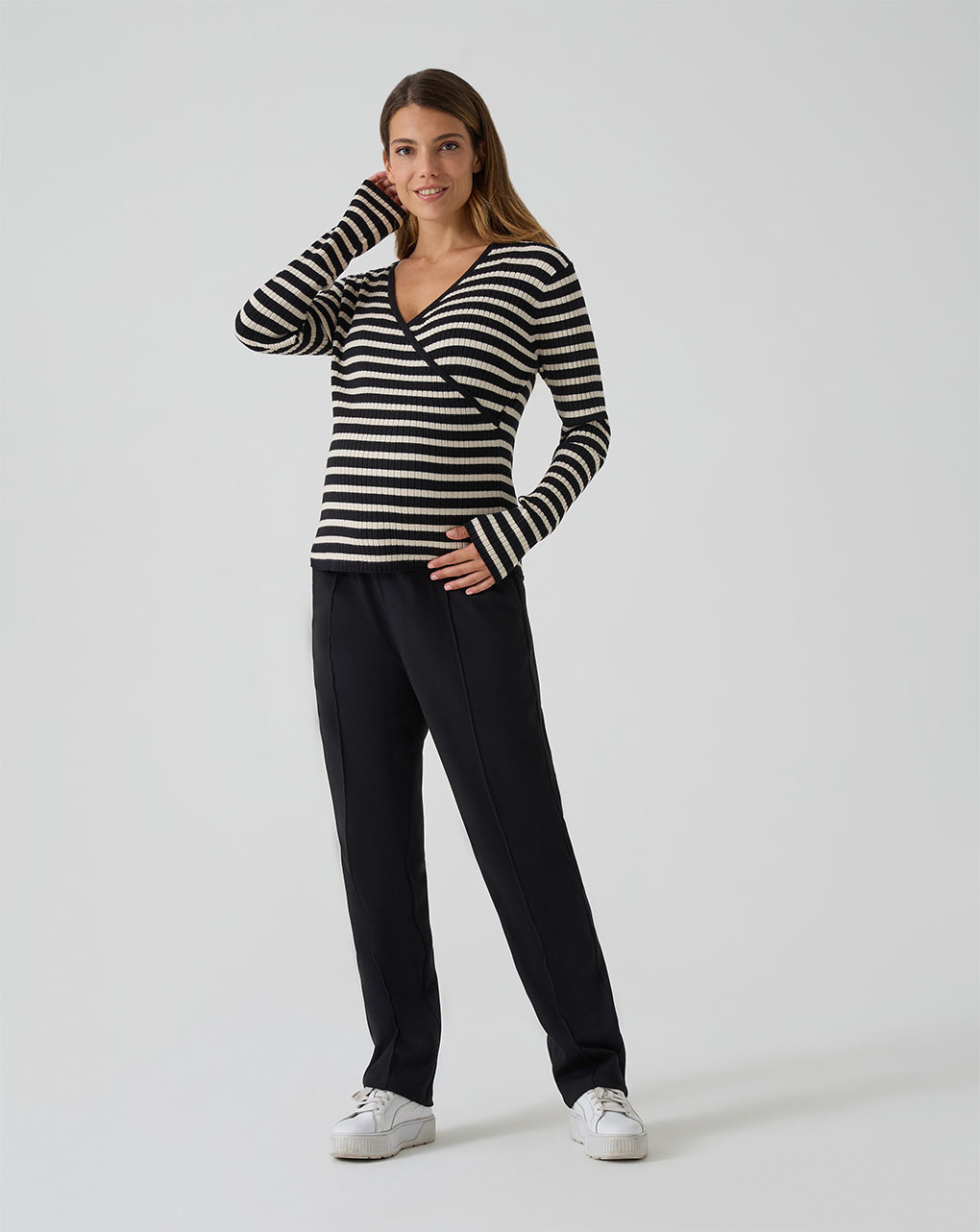 Pantalone gamba larga nero premaman