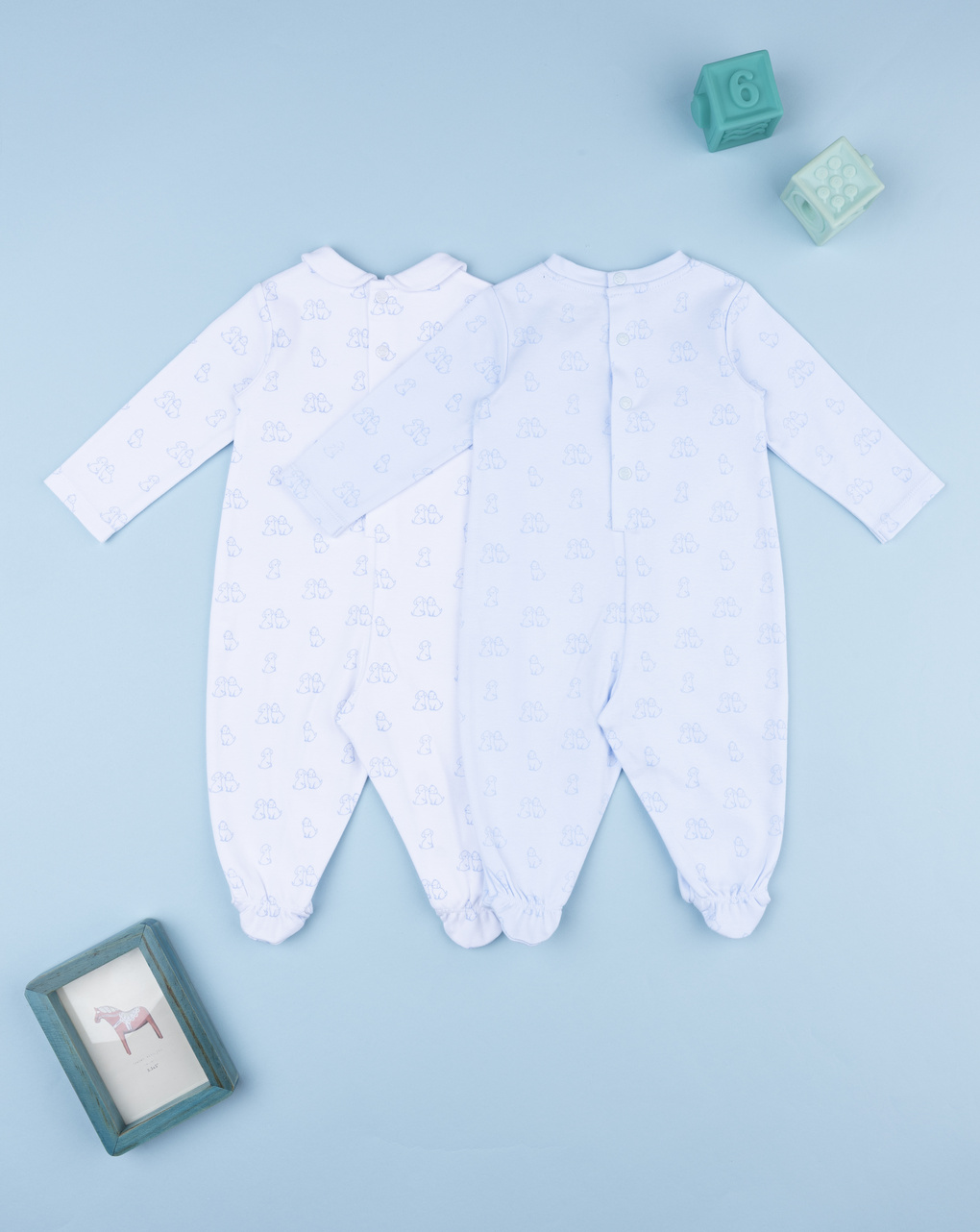Pack 2 tutine bimbo bianco/azzurro allover