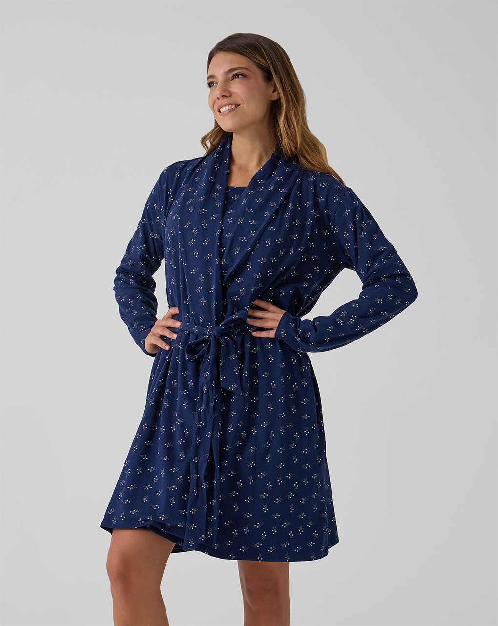 Vestaglia premaman blu con fiori allover
