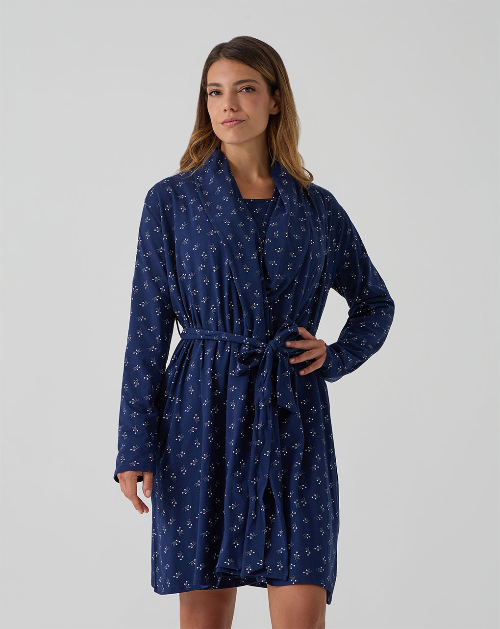 Vestaglia premaman blu con fiori allover