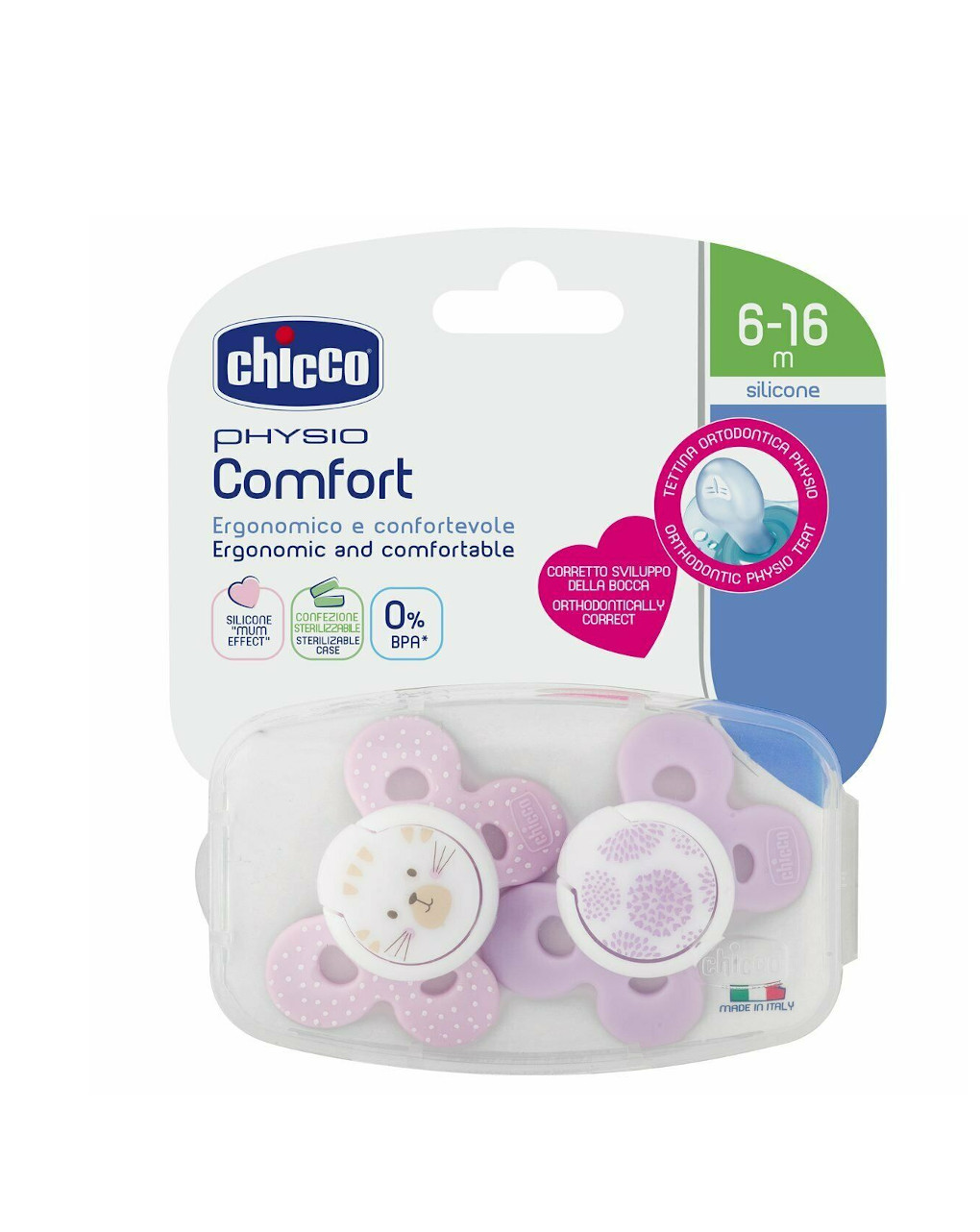 Succhietto comfort bimba silicone 6-16m 2pezzi - chicco