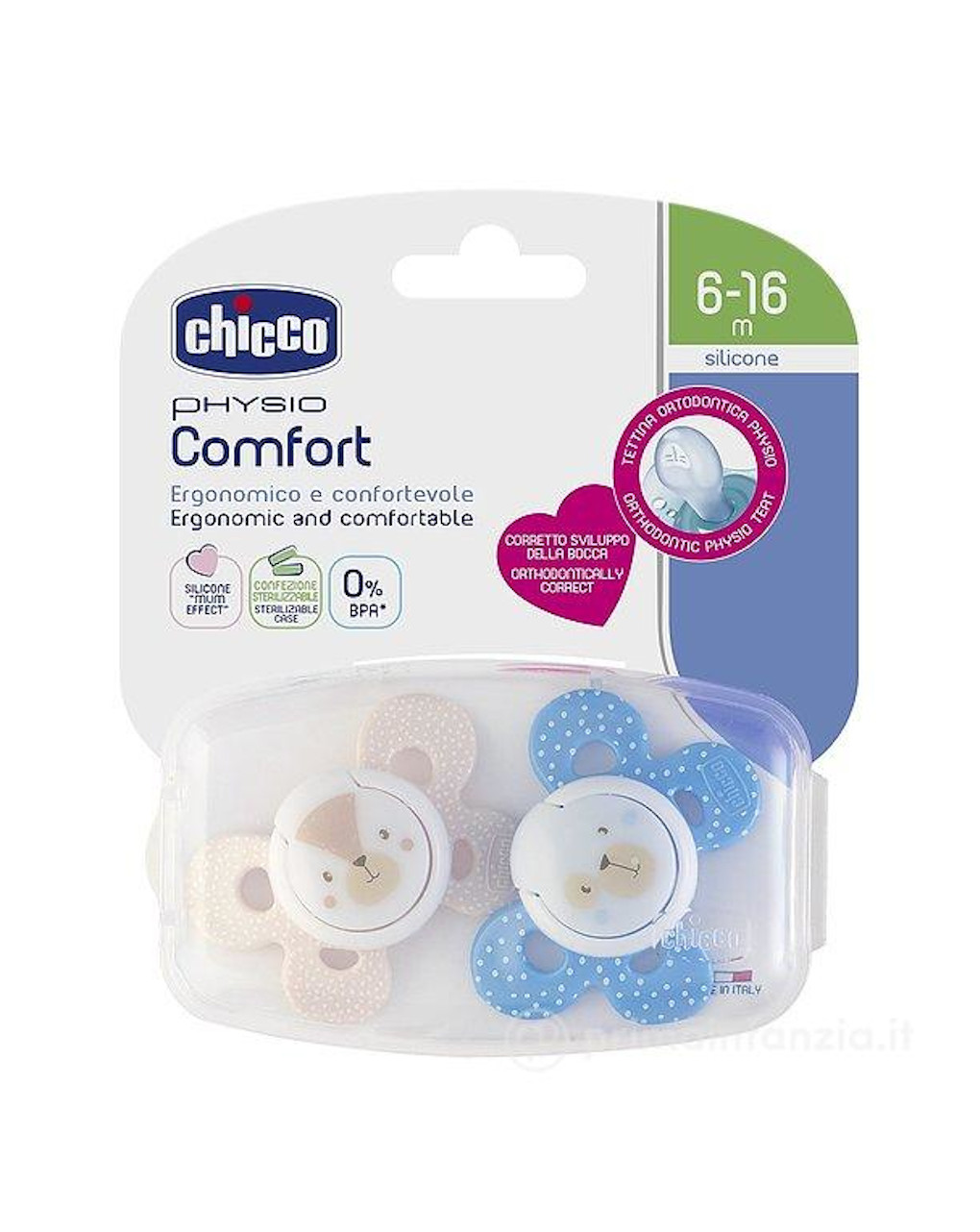 Succhietto comfort bimbo silicone 6-16m 2pezzi - chicco