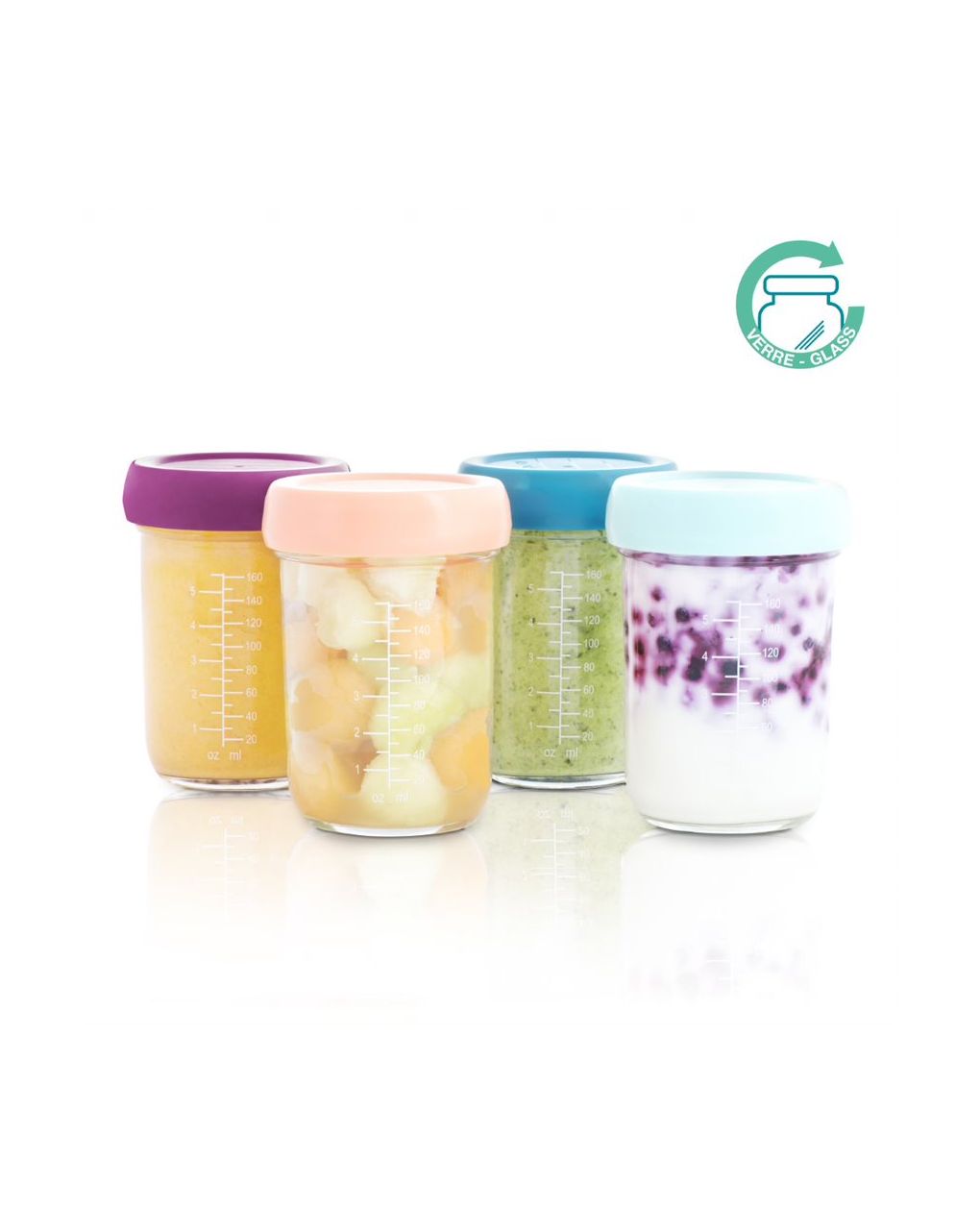 Babybols - 4 vasetti di conservazione in vetro 220 ml - ermetici - babymoov