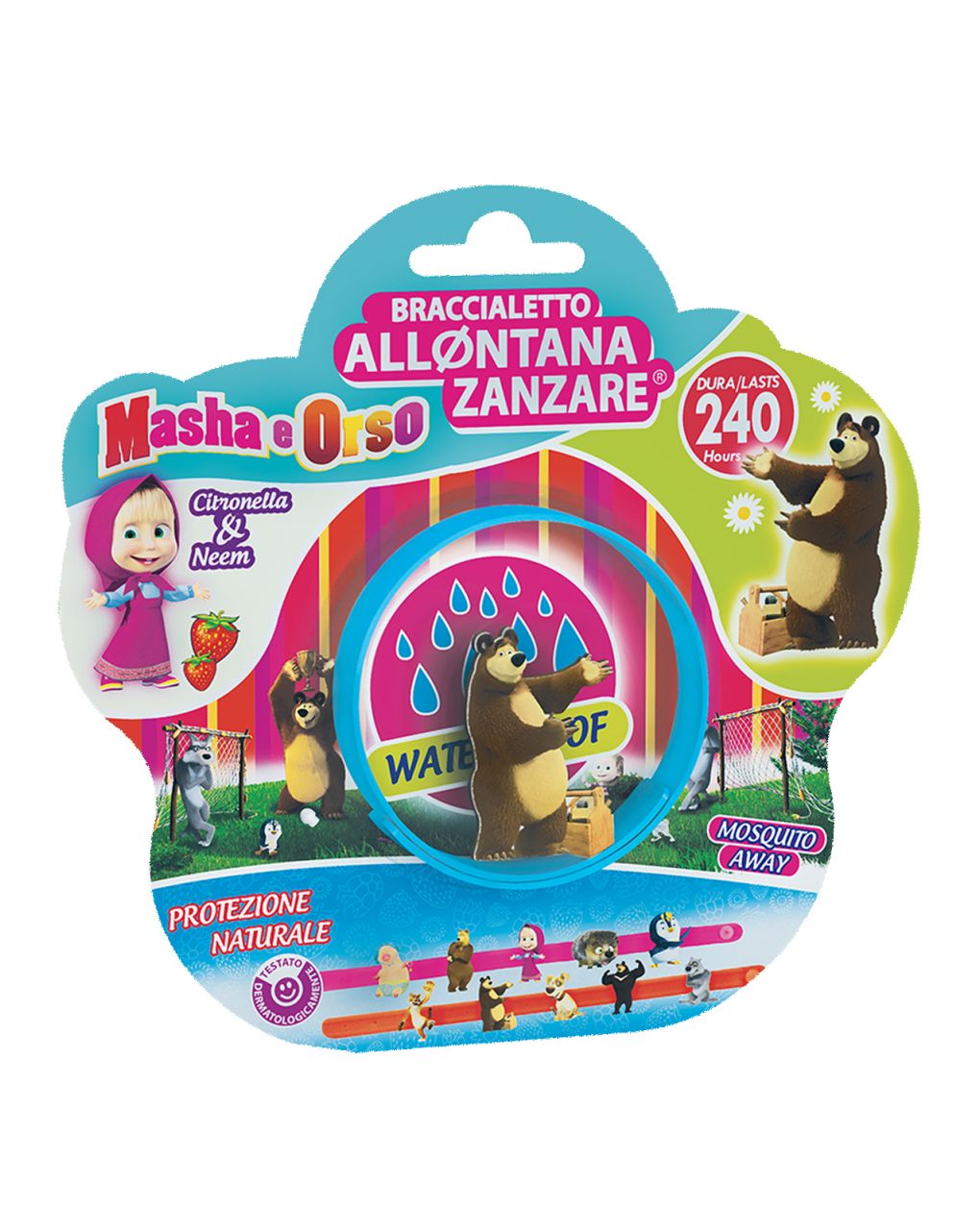 Braccialetto allontana zanzare anallergico masha e orso - brand italia