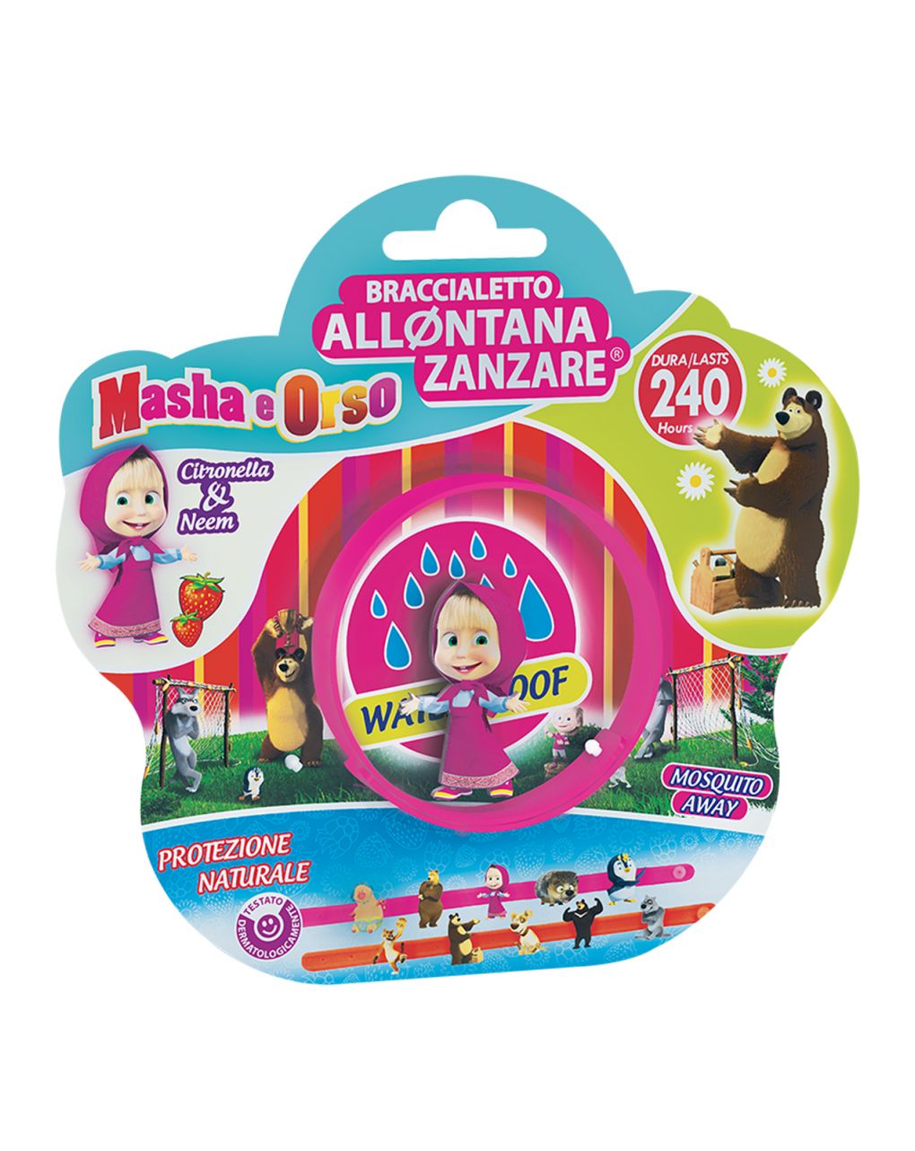 Braccialetto allontana zanzare anallergico masha e orso - brand italia