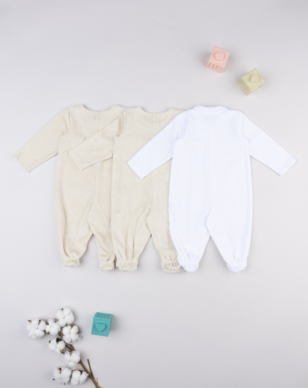 Pack 3 tutine bimba maniche lunghe bianca/beige
