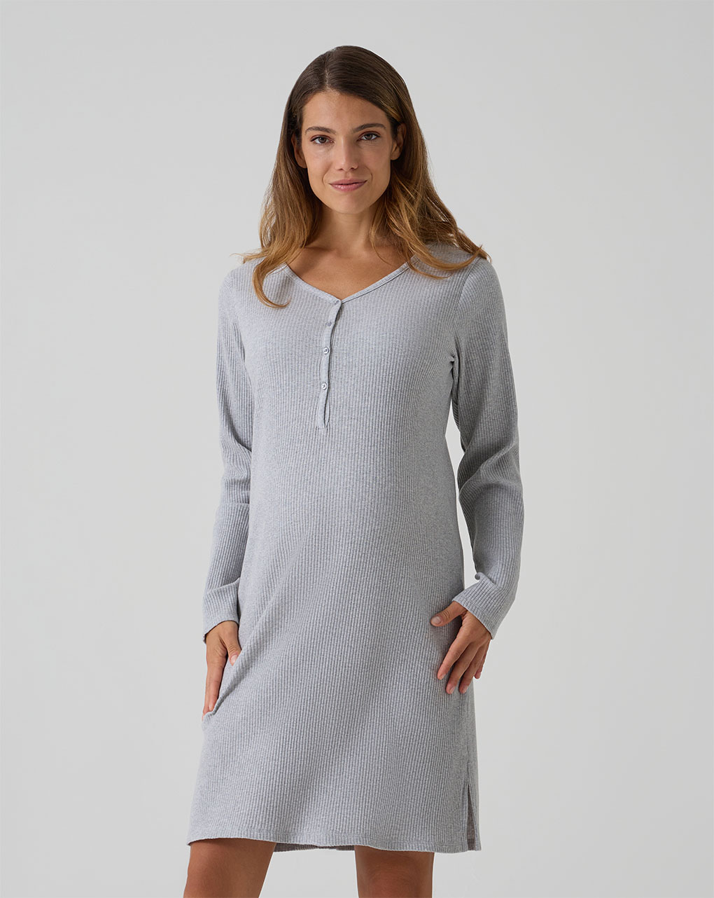 Camicia da notte premaman grigia a costine