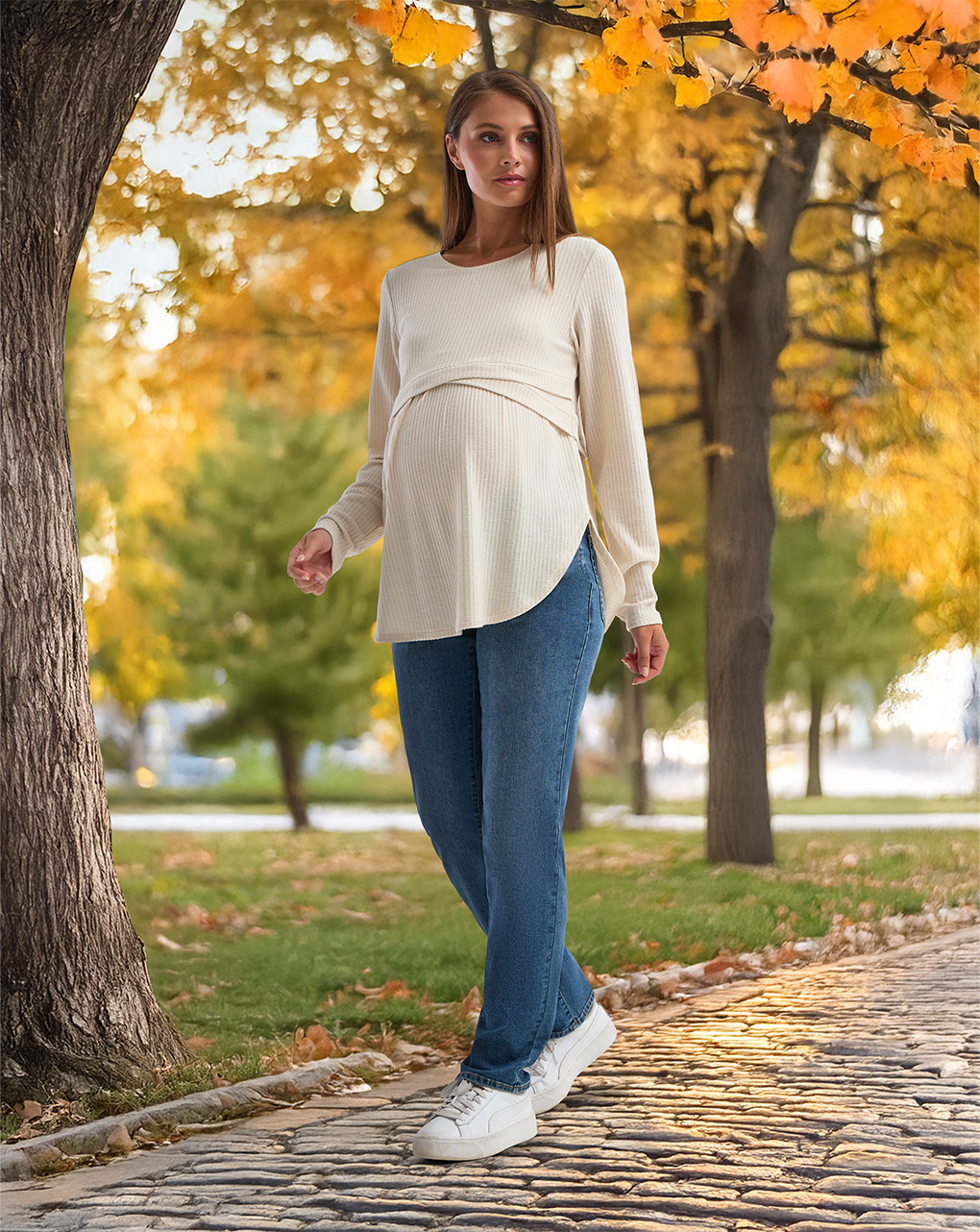 T-shirt allattamento panna waffle