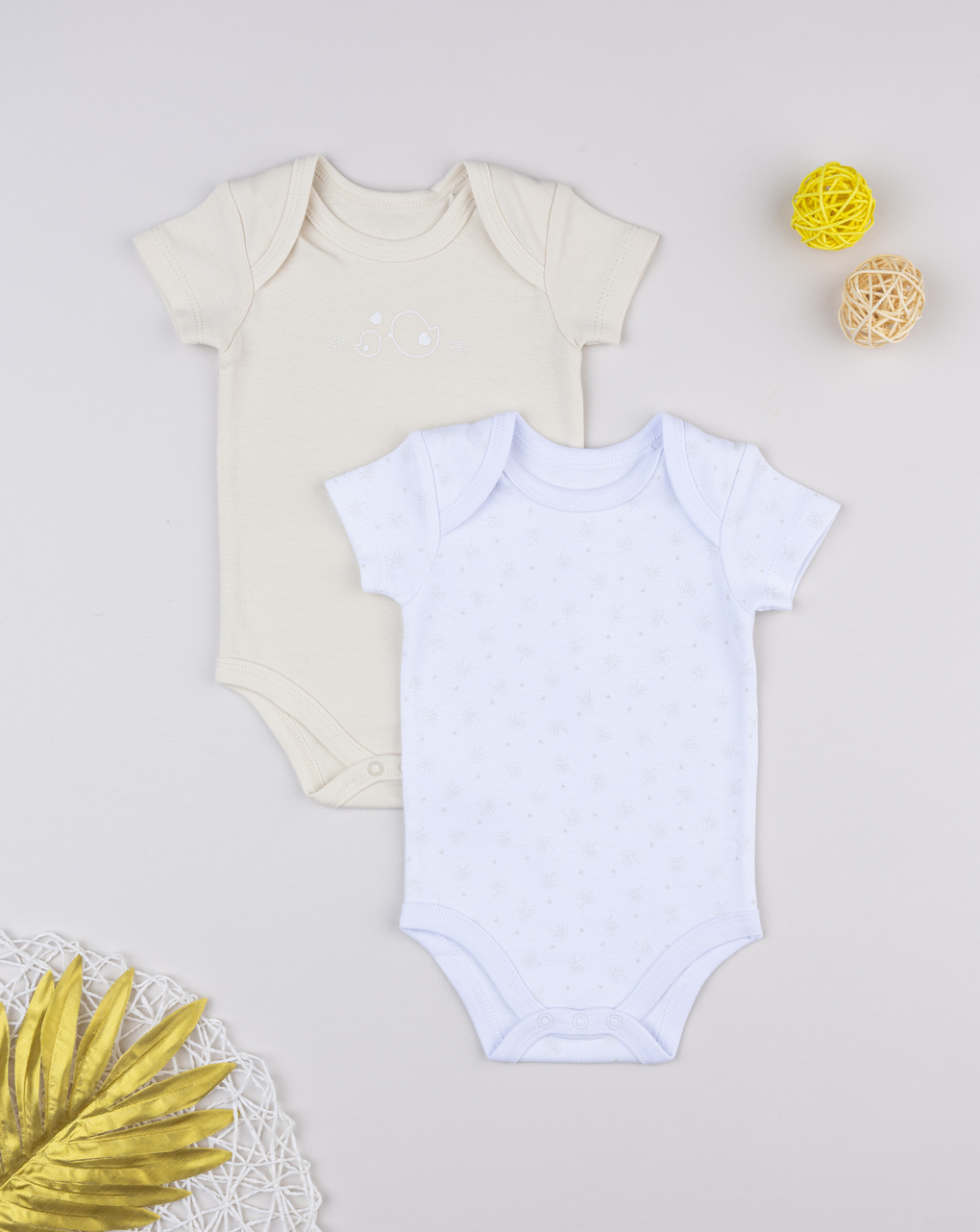 Pack 2 body bimba beige/bianco scollo americana