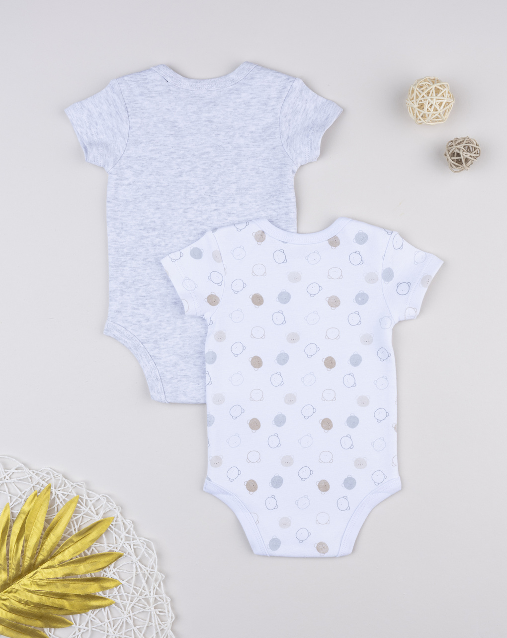 Pack 2 body bimbo grigio/bianco scollo americana