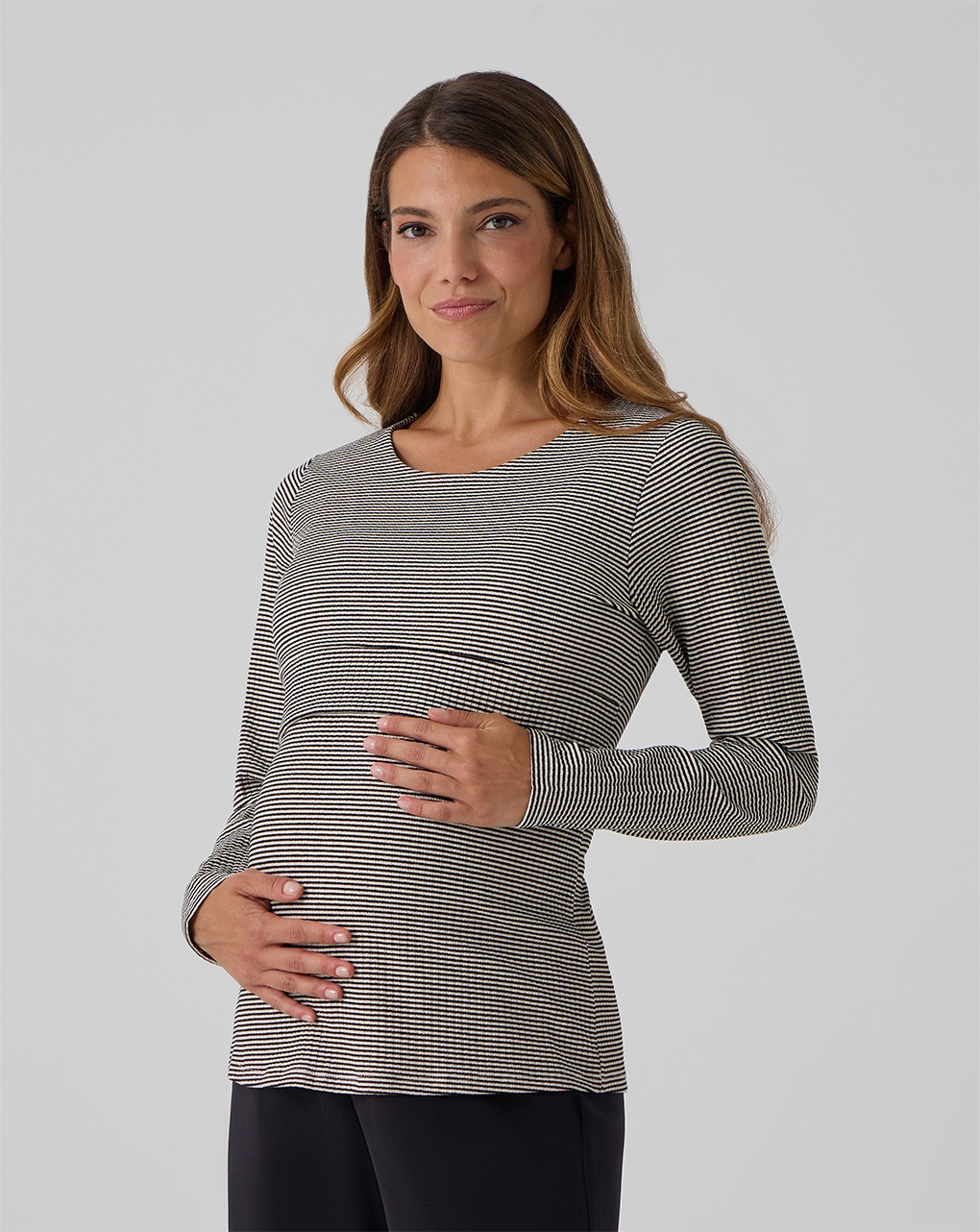 T-shirt allattamento maniche lunghe nero/beige