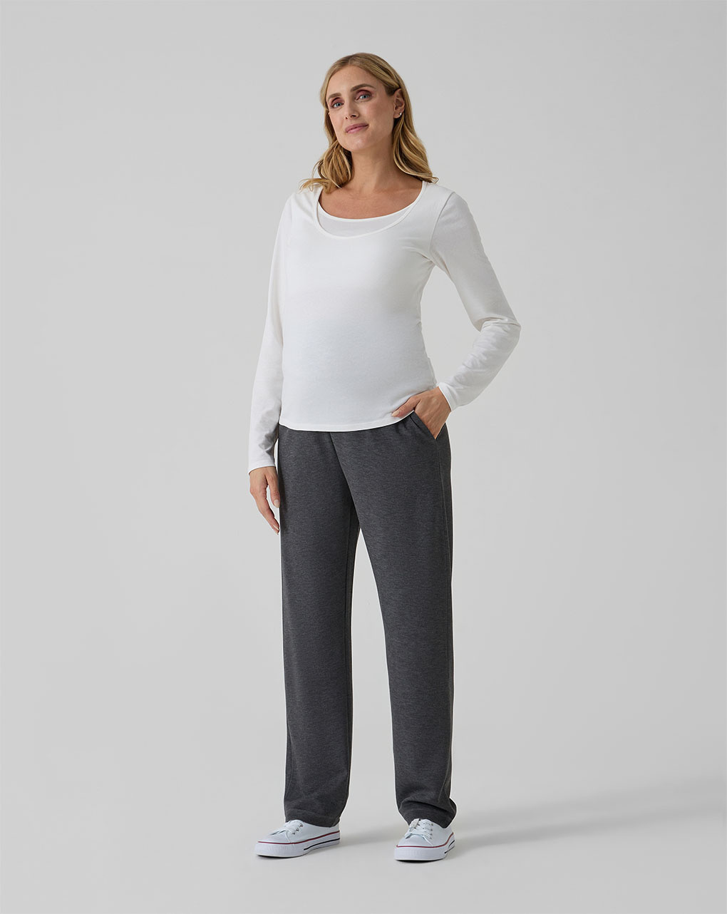 Premaman Leggings Lunghi In Cotone, Grigio Chiaro, Taglia L – DeDavide