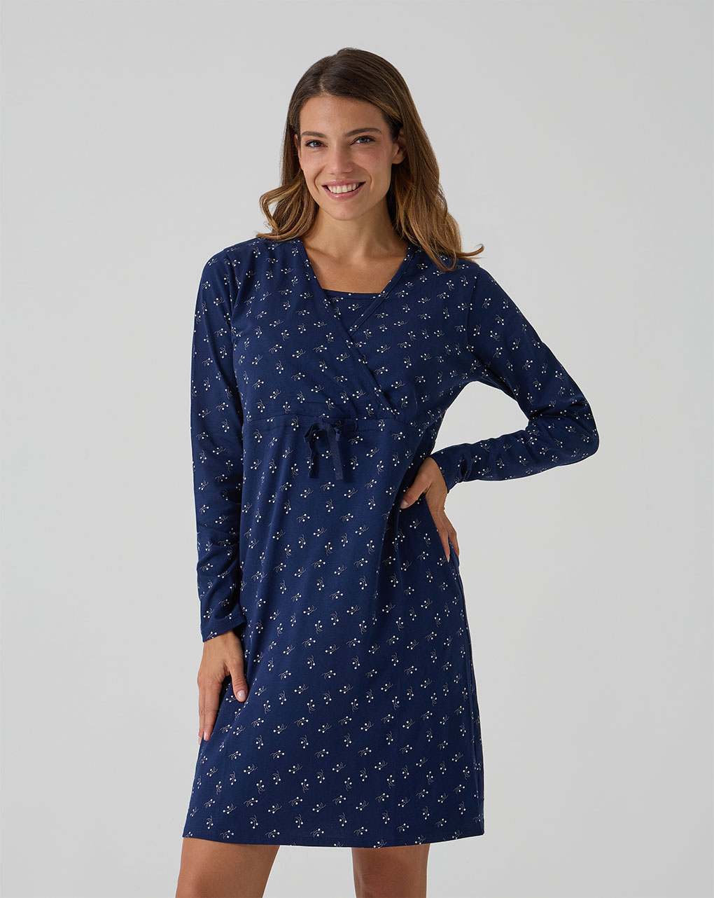 Camicia da notte allattamento blu fiori allover