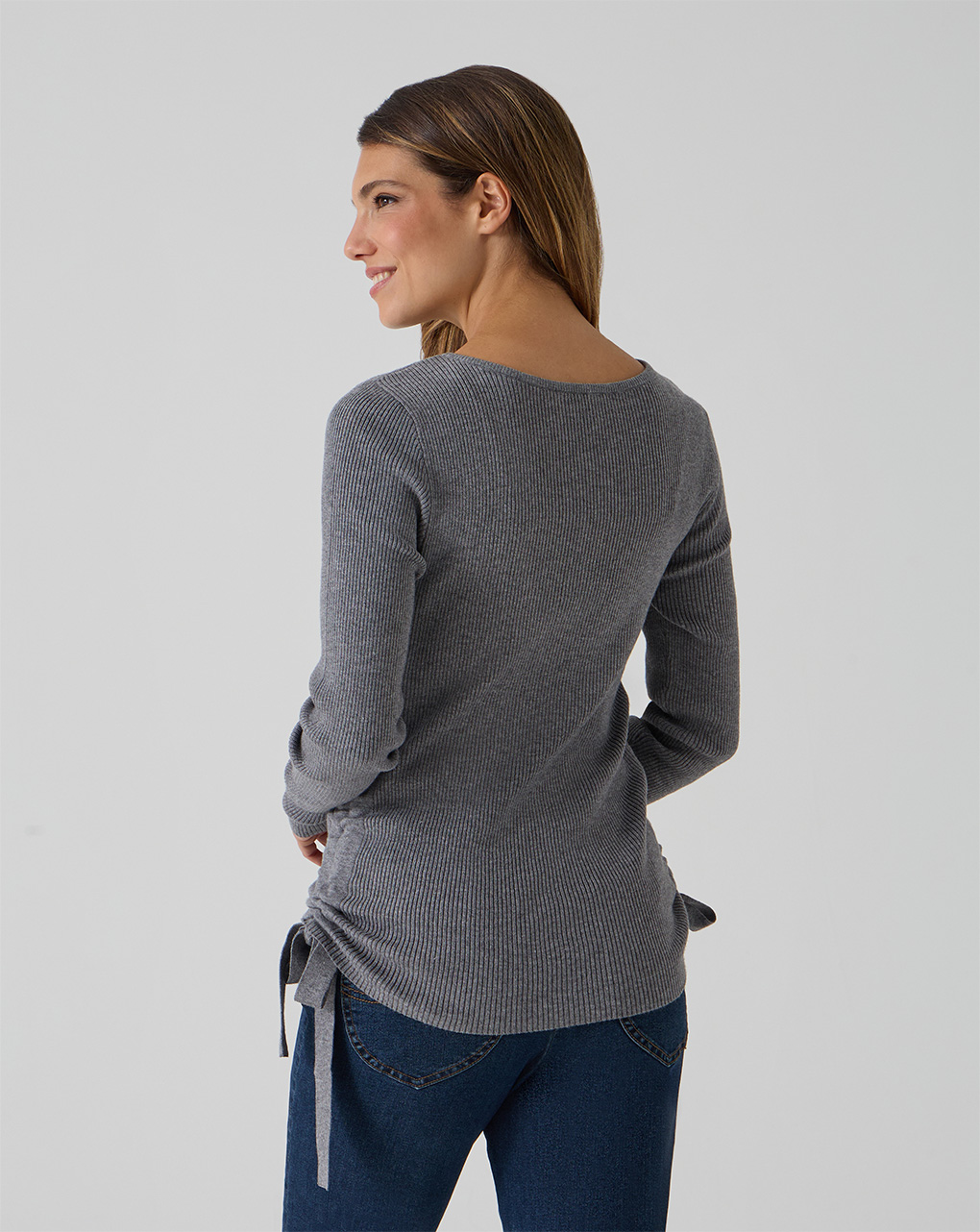 Maglia tricot premaman grigia con lacci