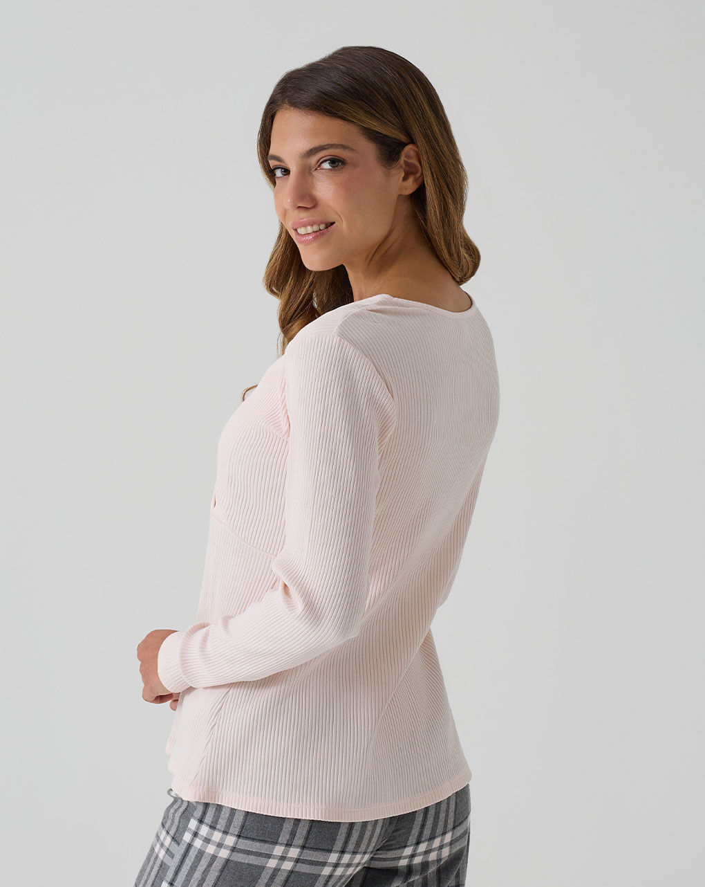 Pigiama premaman rosa/grigio fantasia tartan