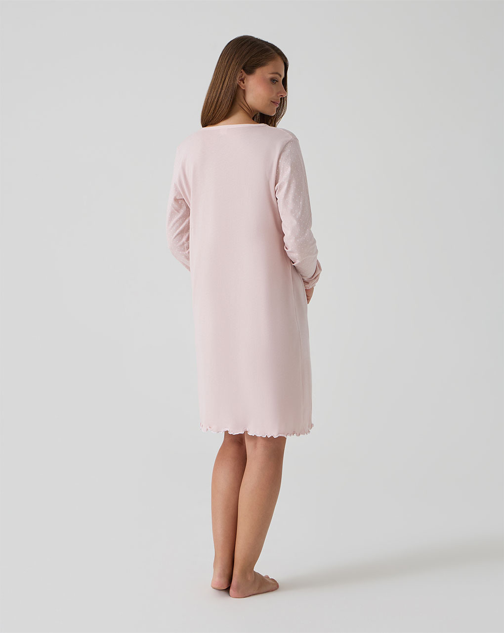 Camicia da notte premaman rosa rouches e pois