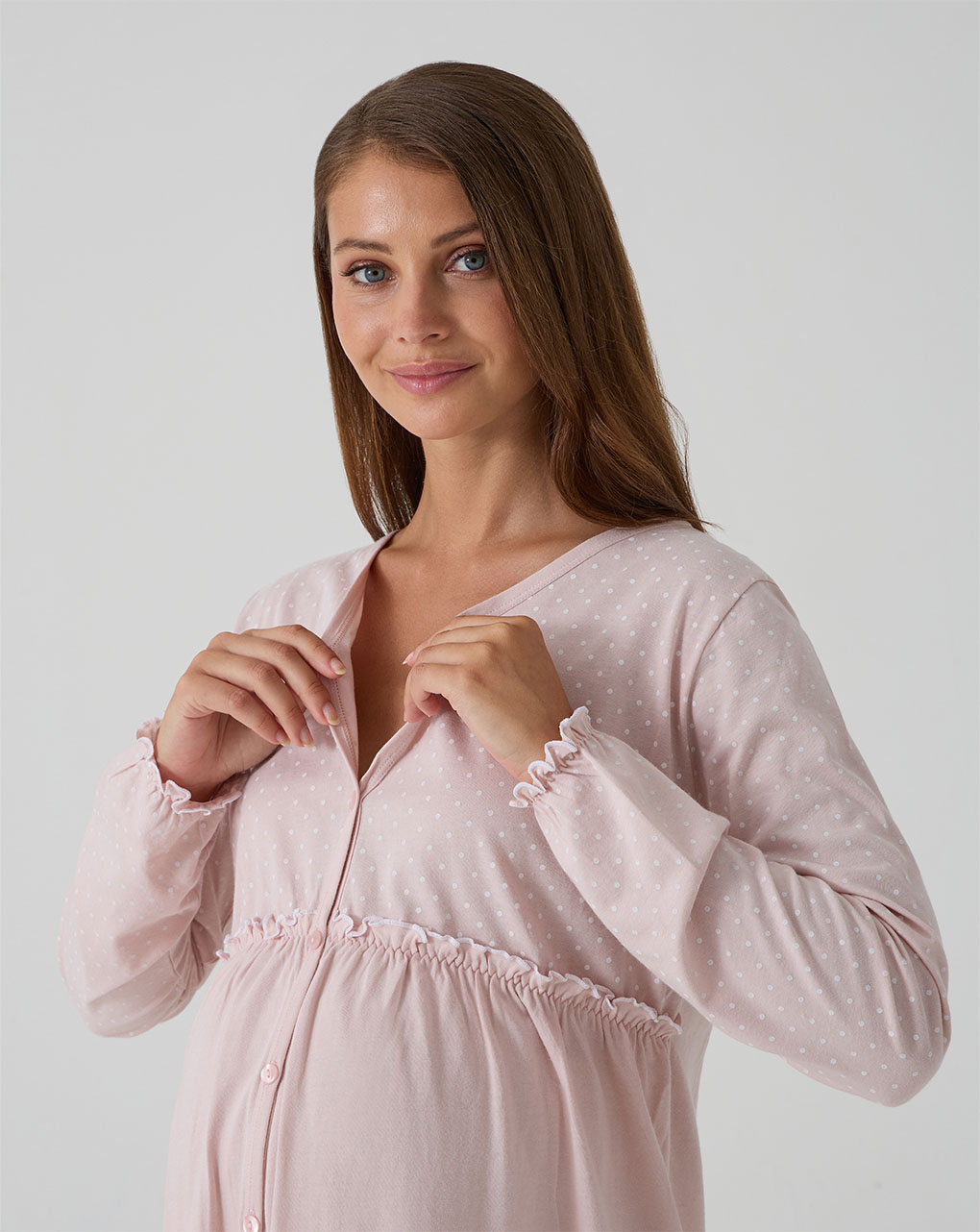 Camicia da notte premaman rosa rouches e pois
