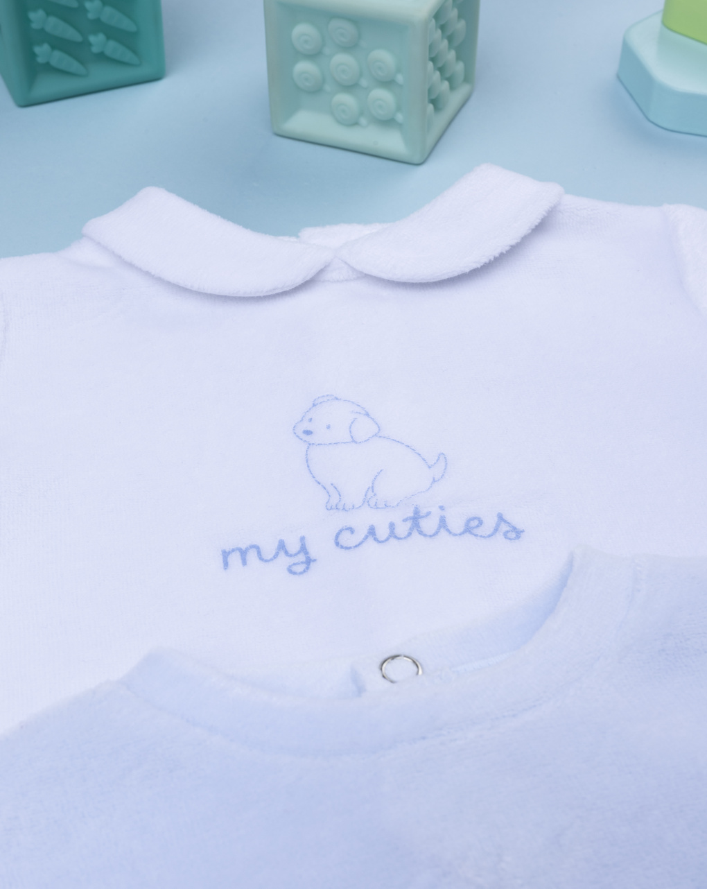 Completi neonato ciniglia azzurro/bianco - corredino