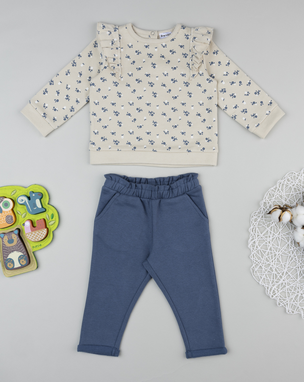 Jogger bimba beige/blu allover