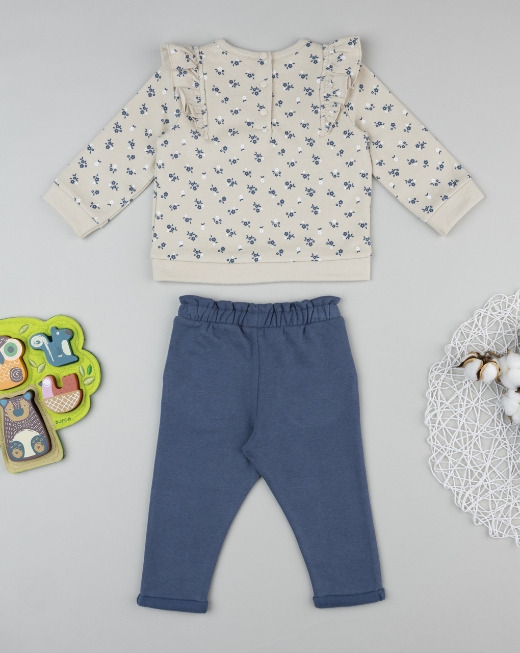 Jogger bimba beige/blu allover