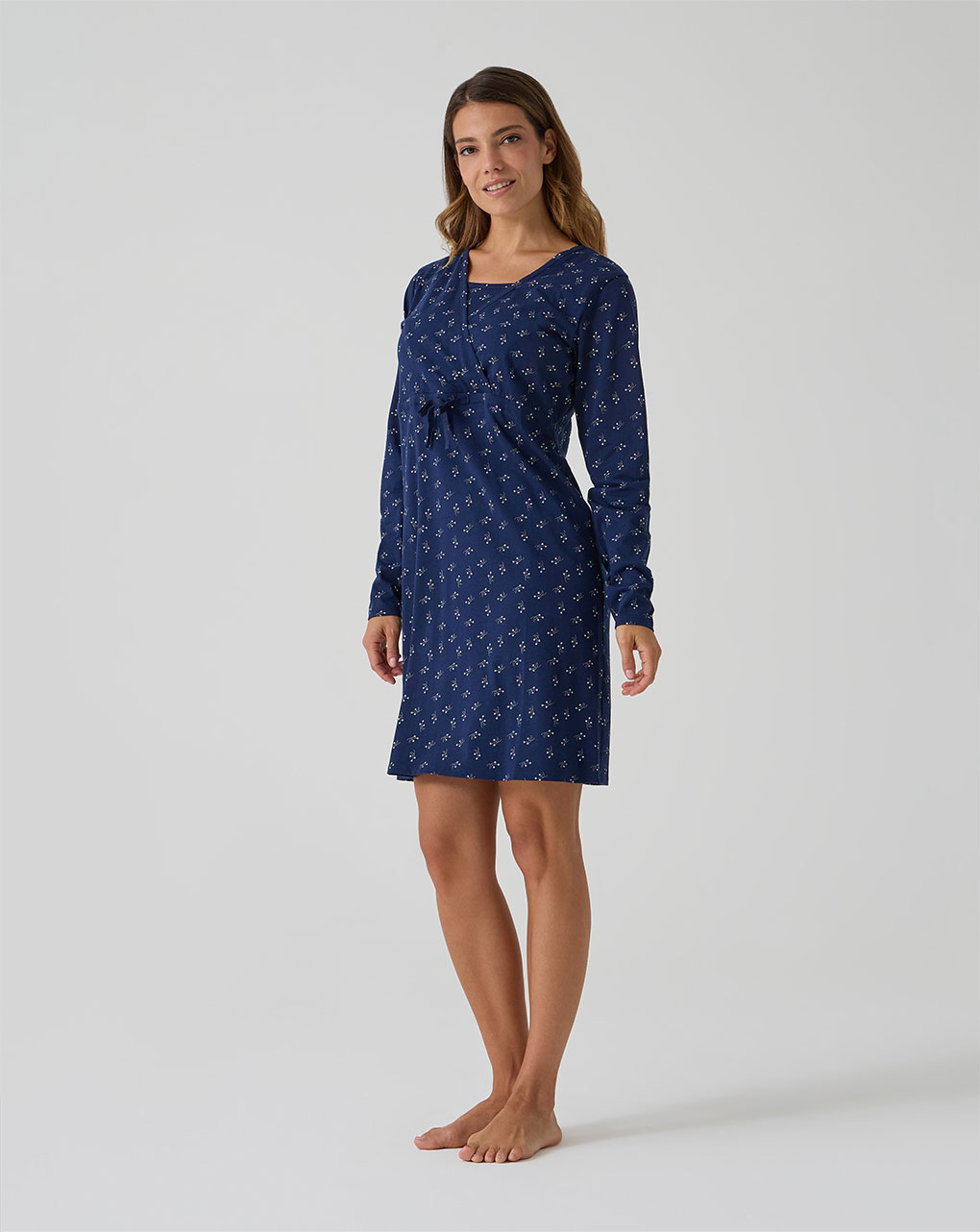 Camicia da notte allattamento blu fiori allover