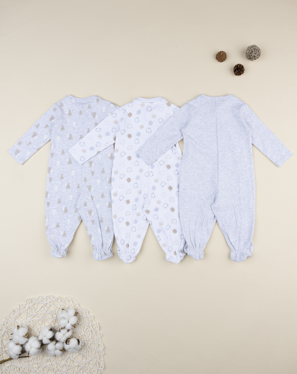 Pack 3 tutine neonato grigio/bianco orsetti