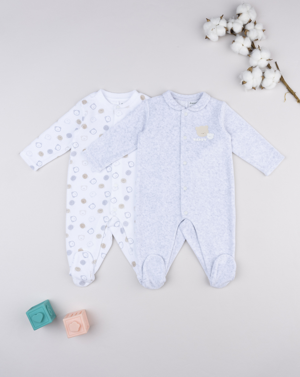 Pack 2 tutine bimbo bianco/grigio orsetti