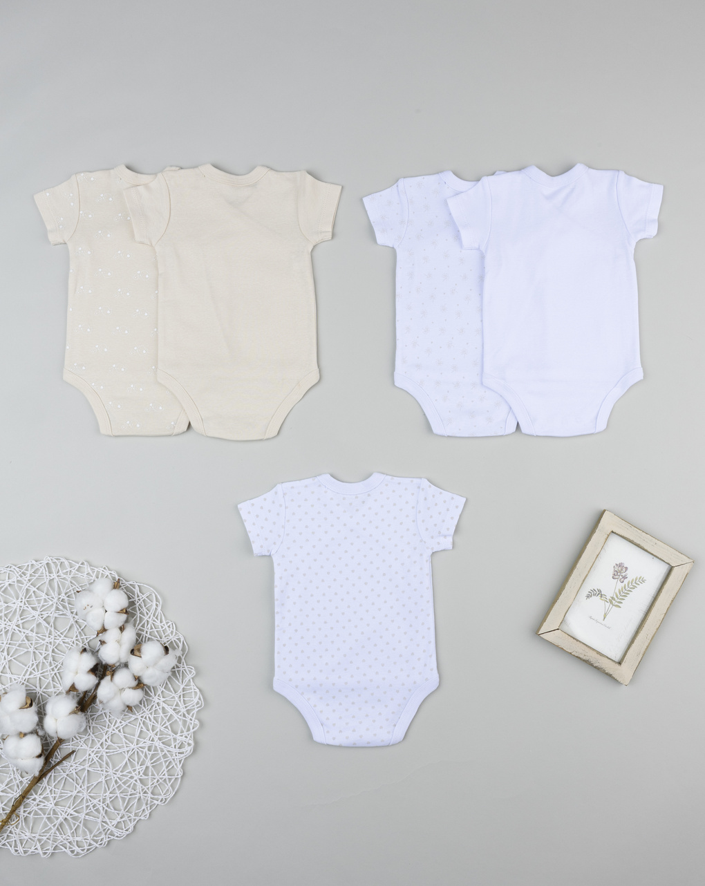 Pack 5 body neonata beige/bianco