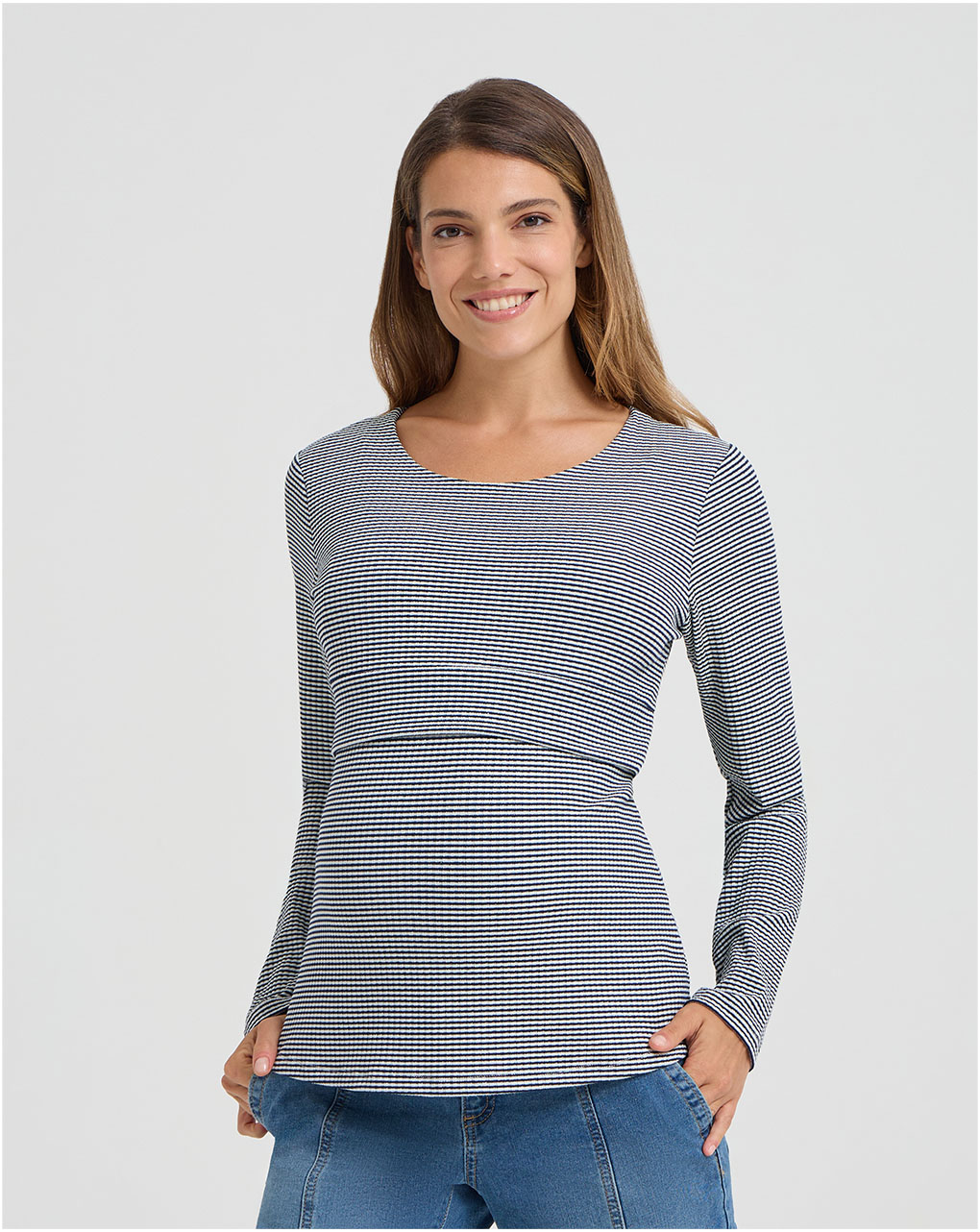 T-shirt allattamento a righe binache blu