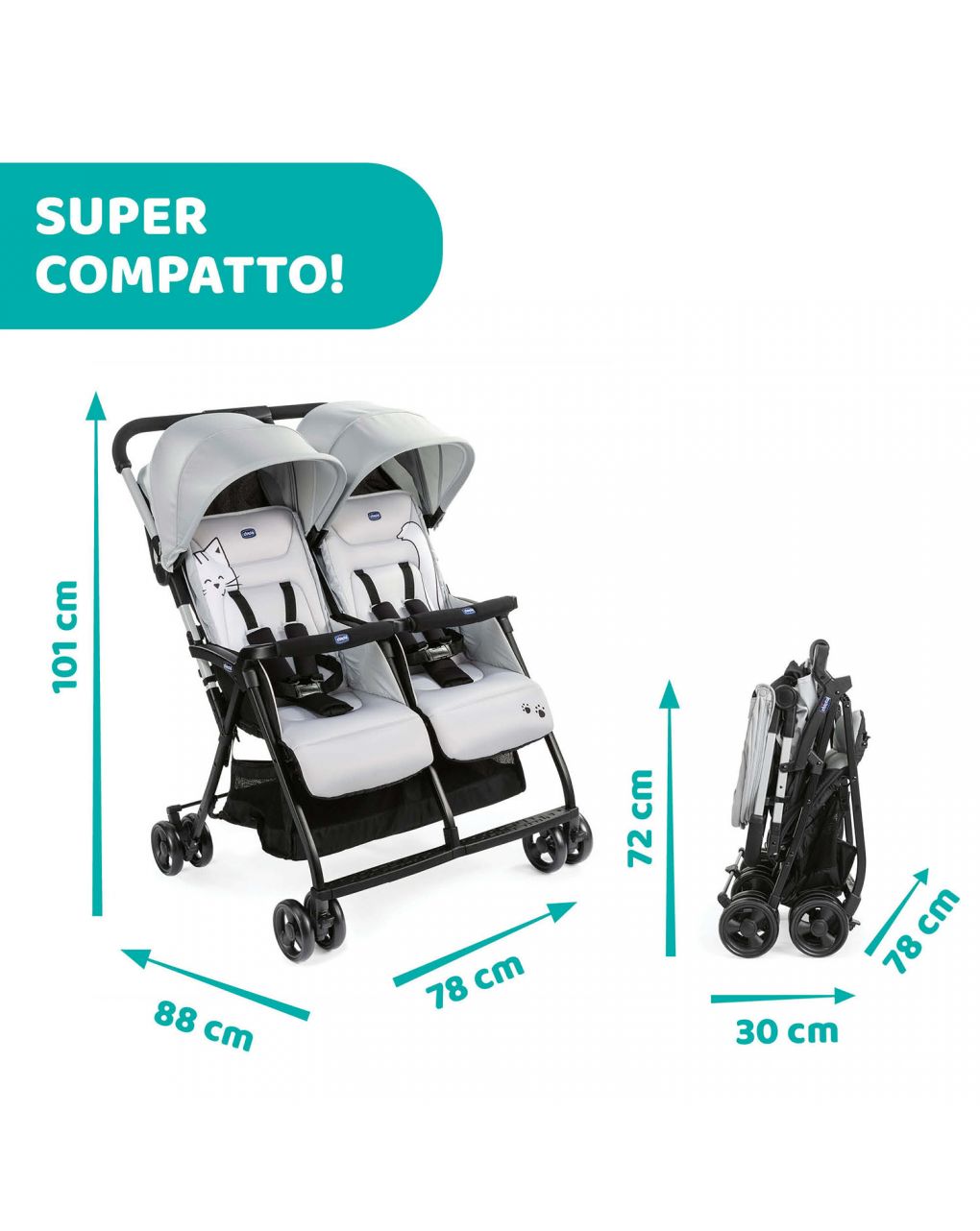 Passeggino gemellare ohlalà twin silver cat - chicco