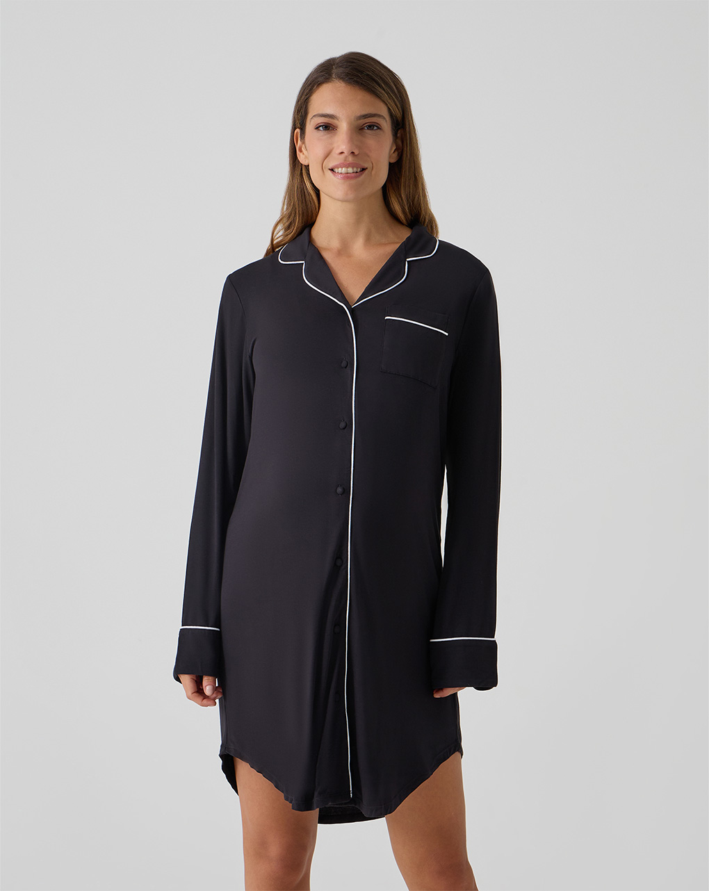 Camicia da notte premaman nera inserti bianchi