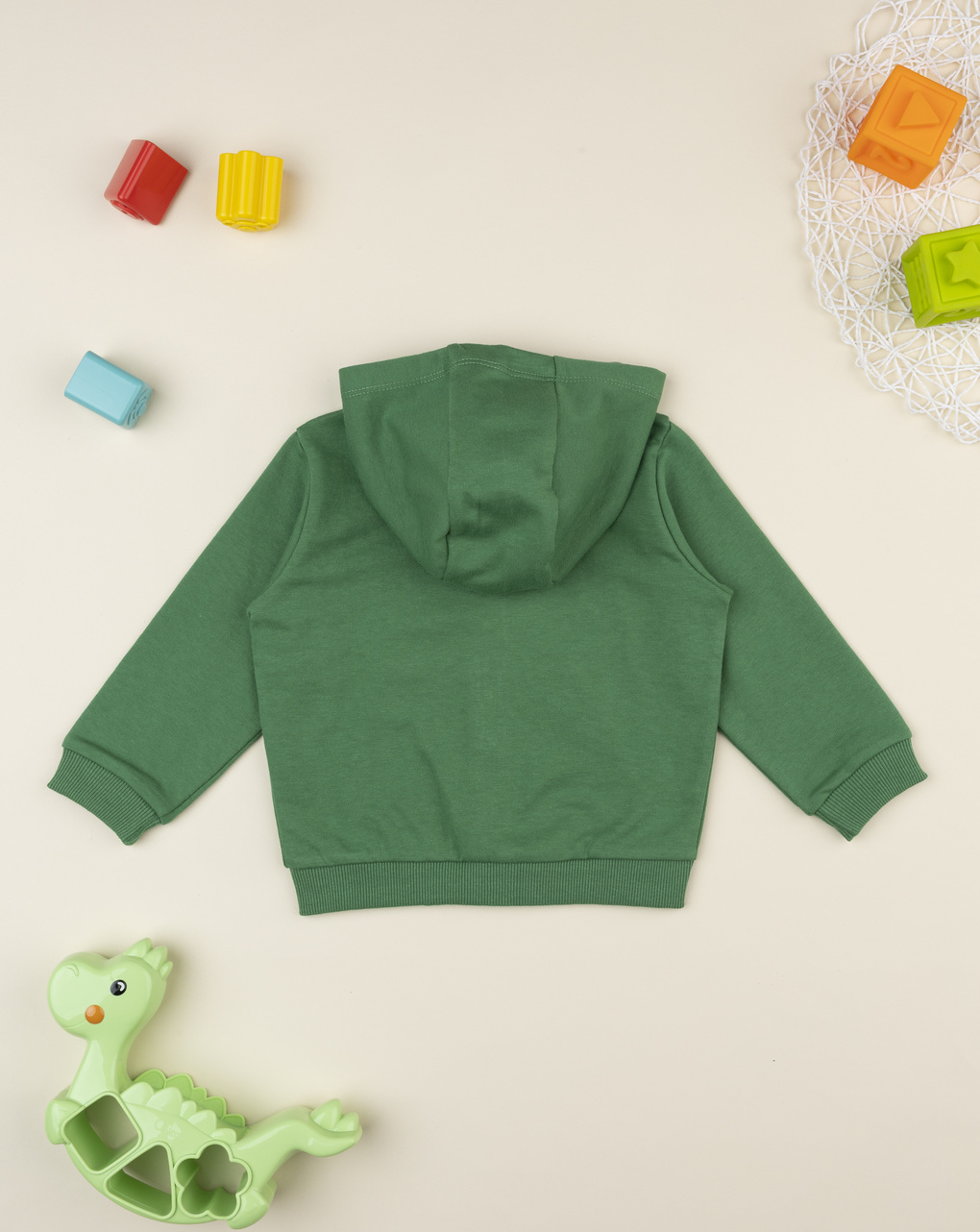 Felpa bimbo verde dinosauri con cappuccio