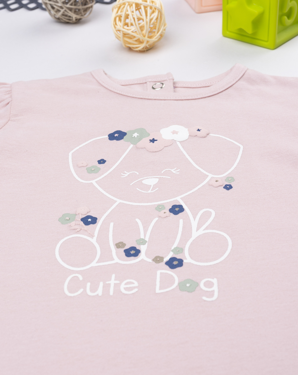 T-shirt bimba rosa stampa cagnolino