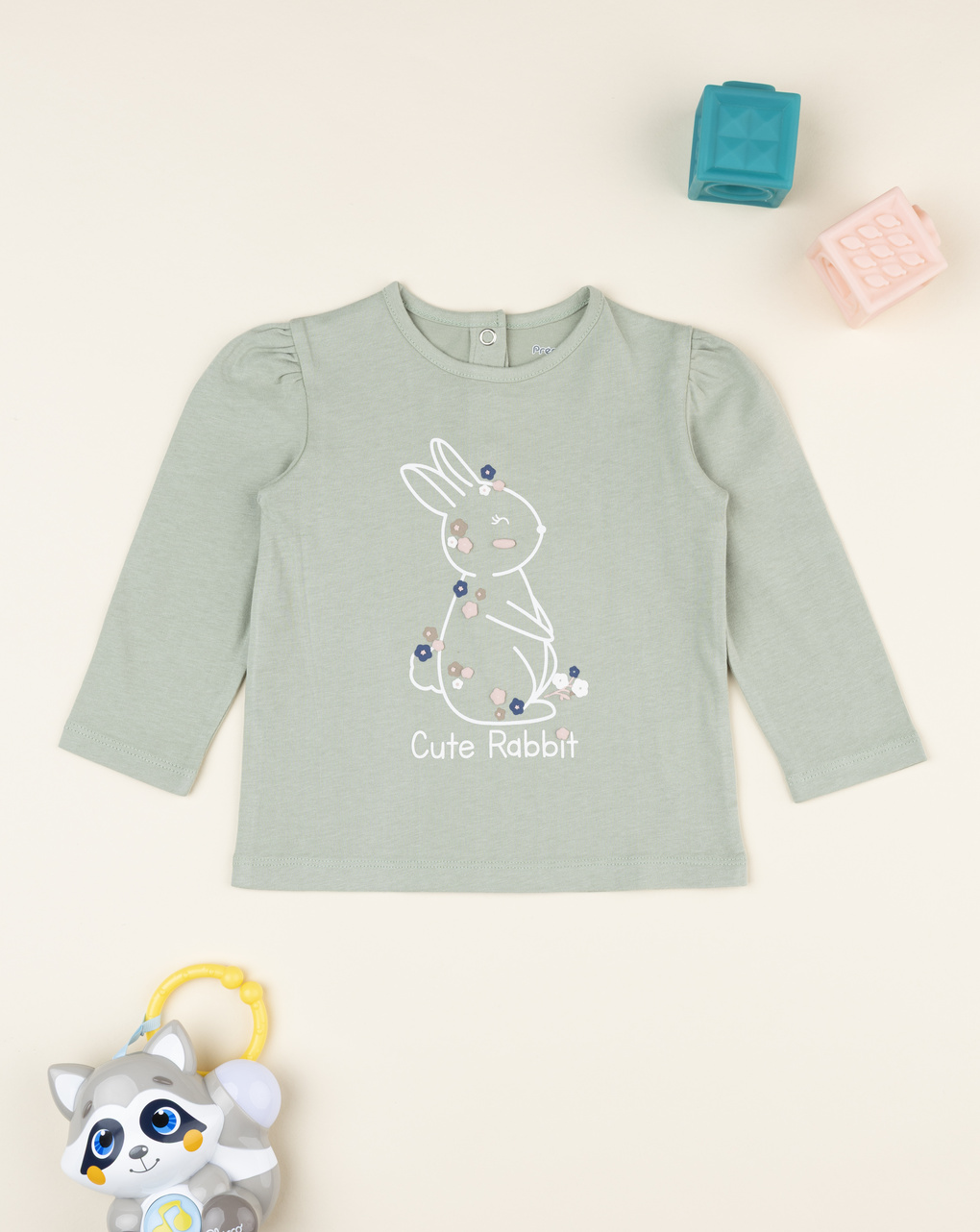 T-shirt bimba verde stampa coniglietto