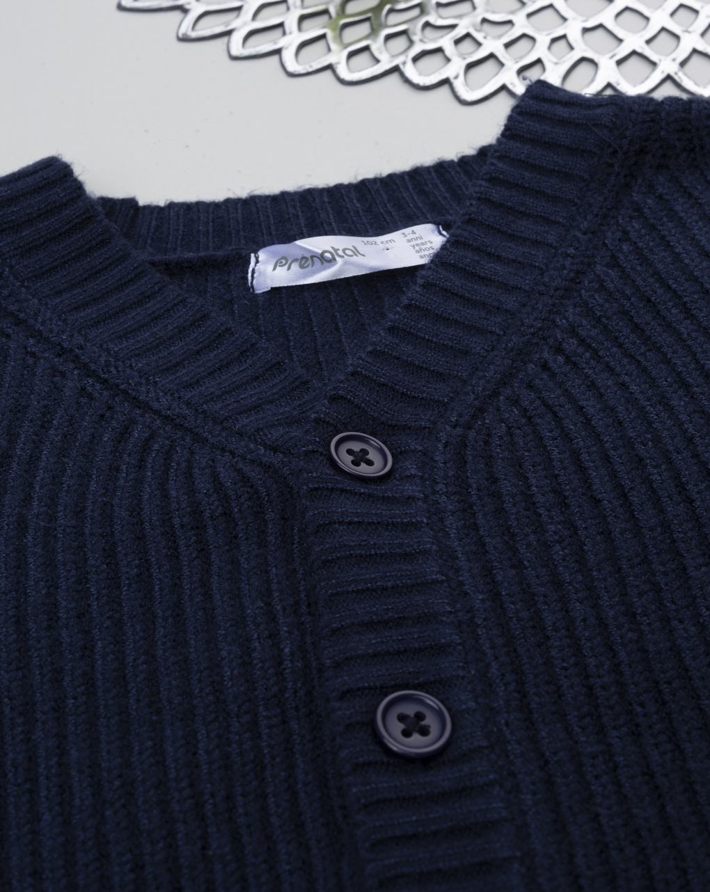 Cardigan tricot blu bambino con ricamo