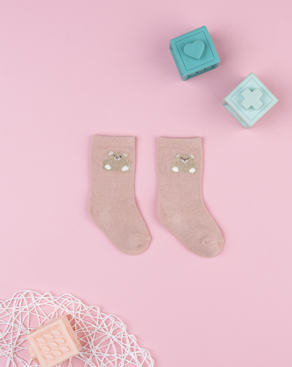 Calze rosa bimba patch orso