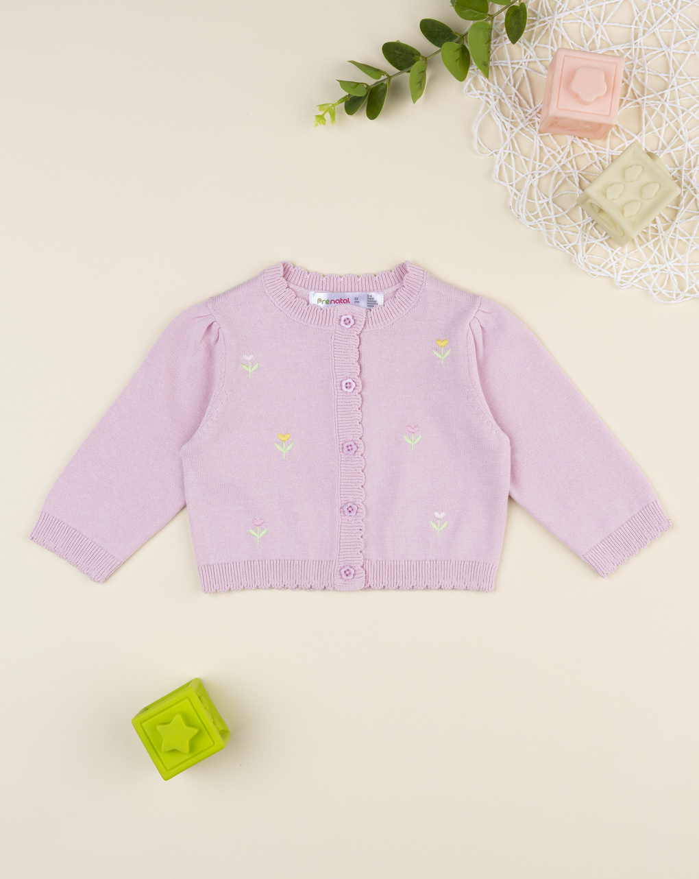 Cardigan bimba rosa ricamo fiori