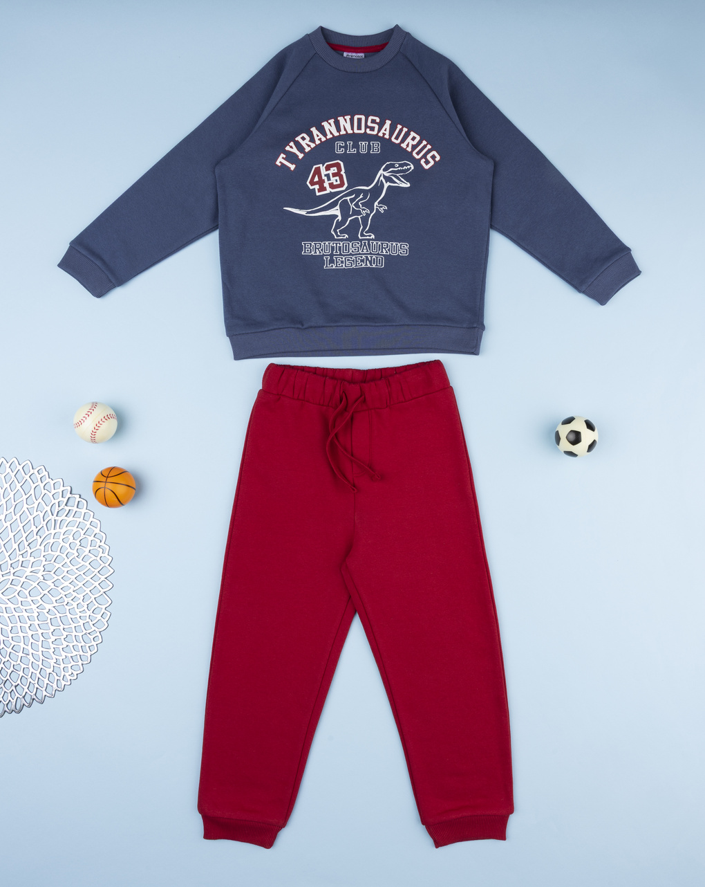 Completo jogging felpato bimbo blu/bordeaux