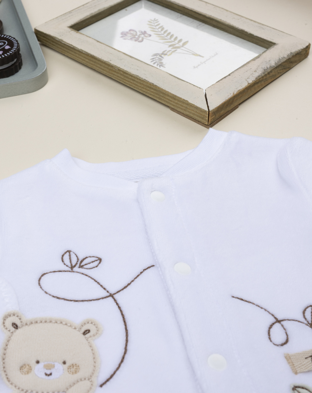 Tutina neonato bianca patch orsetti