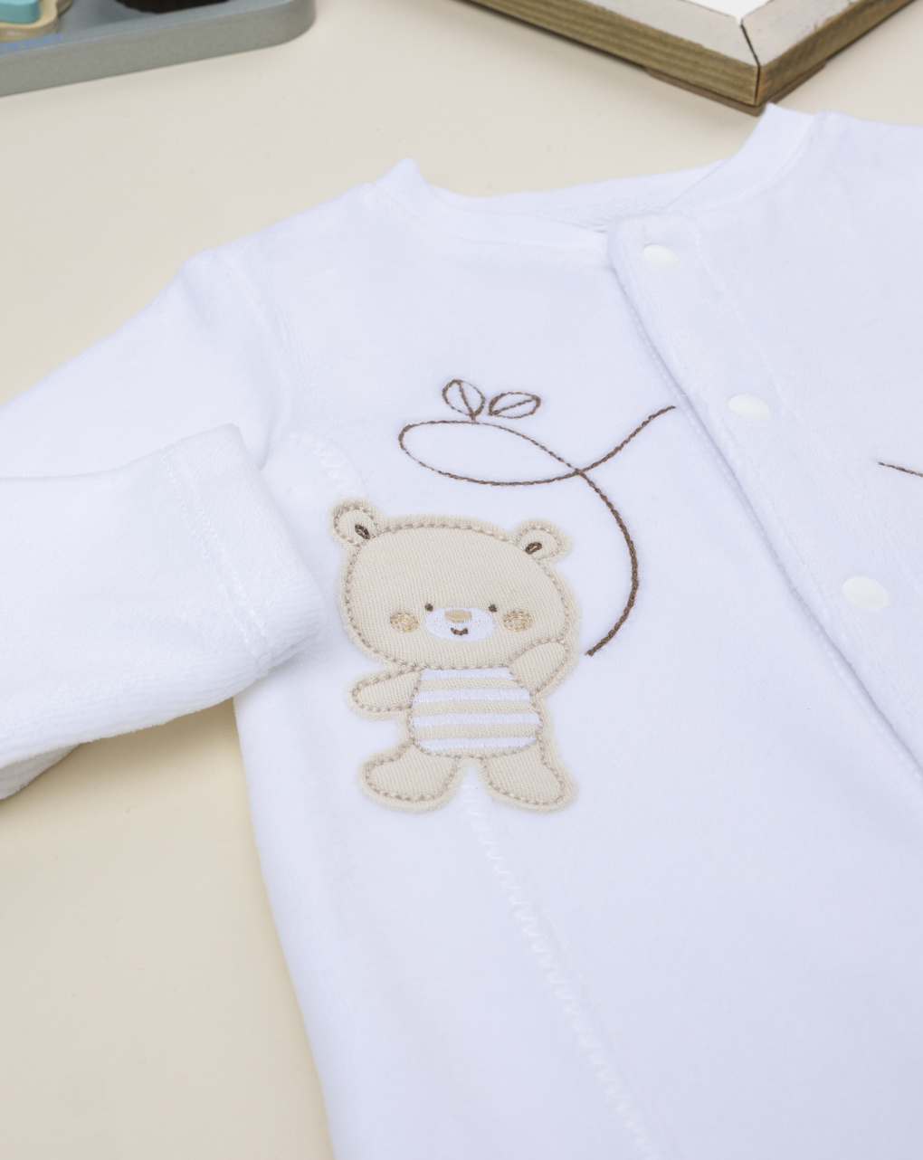 Tutina neonato bianca patch orsetti