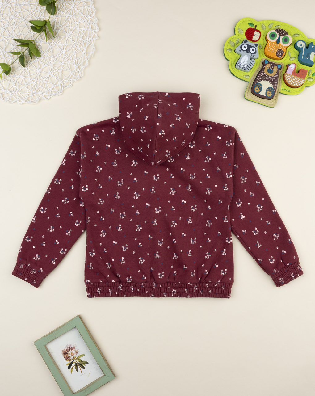 Felpa bimba bordeaux fiori allover