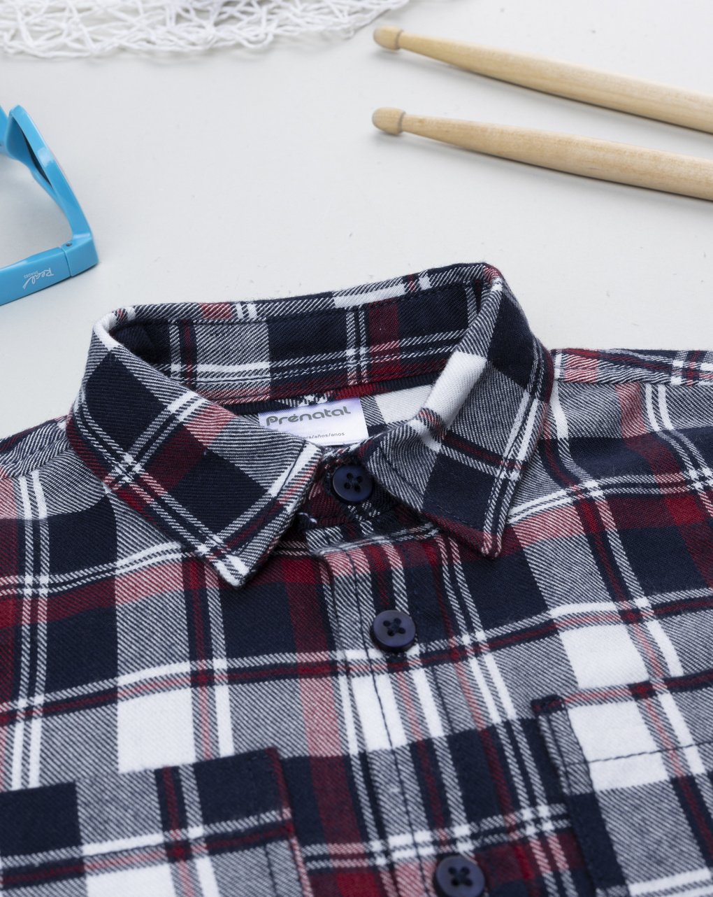 Camicia flanella bambino nera/rosso